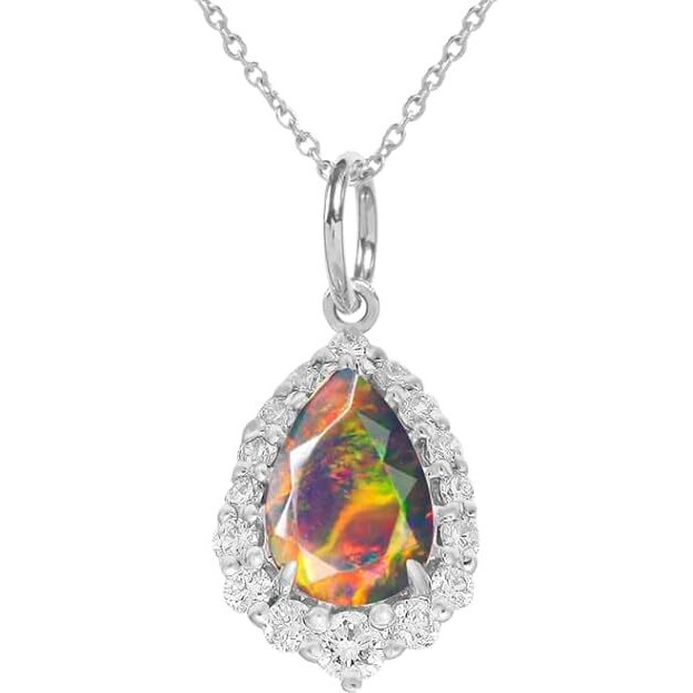Opal Necklace for Women Pear-Cut Opal Jewelry Sterling Silver 10K 14K 18K Gold Gemstone Pendant Necklaces Anniversary Birthday