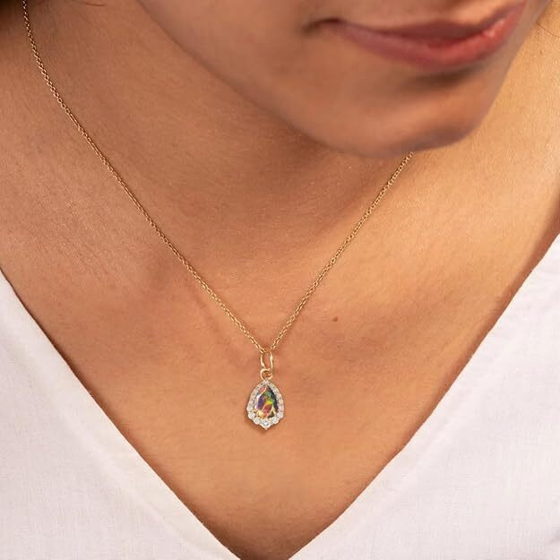 Opal Necklace for Women Pear-Cut Opal Jewelry Sterling Silver 10K 14K 18K Gold Gemstone Pendant Necklaces Anniversary Birthday