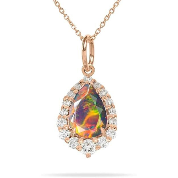 Opal Necklace for Women Pear-Cut Opal Jewelry Sterling Silver 10K 14K 18K Gold Gemstone Pendant Necklaces Anniversary Birthday