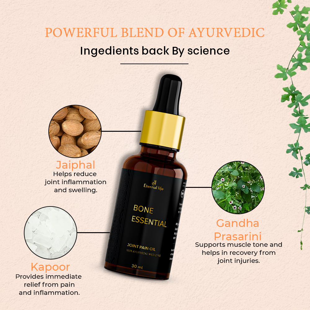 Eternal Life Bone Essential Ayurvedic Oil for Joint & Muscle Pain Relief | Herbal Oil for Knees, Back, Neck & Shoulders | Natural Massage Oil for Flexibility, Relaxation & Soothing | 30ml