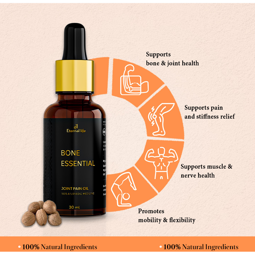 Eternal Life Bone Essential Ayurvedic Oil for Joint & Muscle Pain Relief | Herbal Oil for Knees, Back, Neck & Shoulders | Natural Massage Oil for Flexibility, Relaxation & Soothing | 30ml