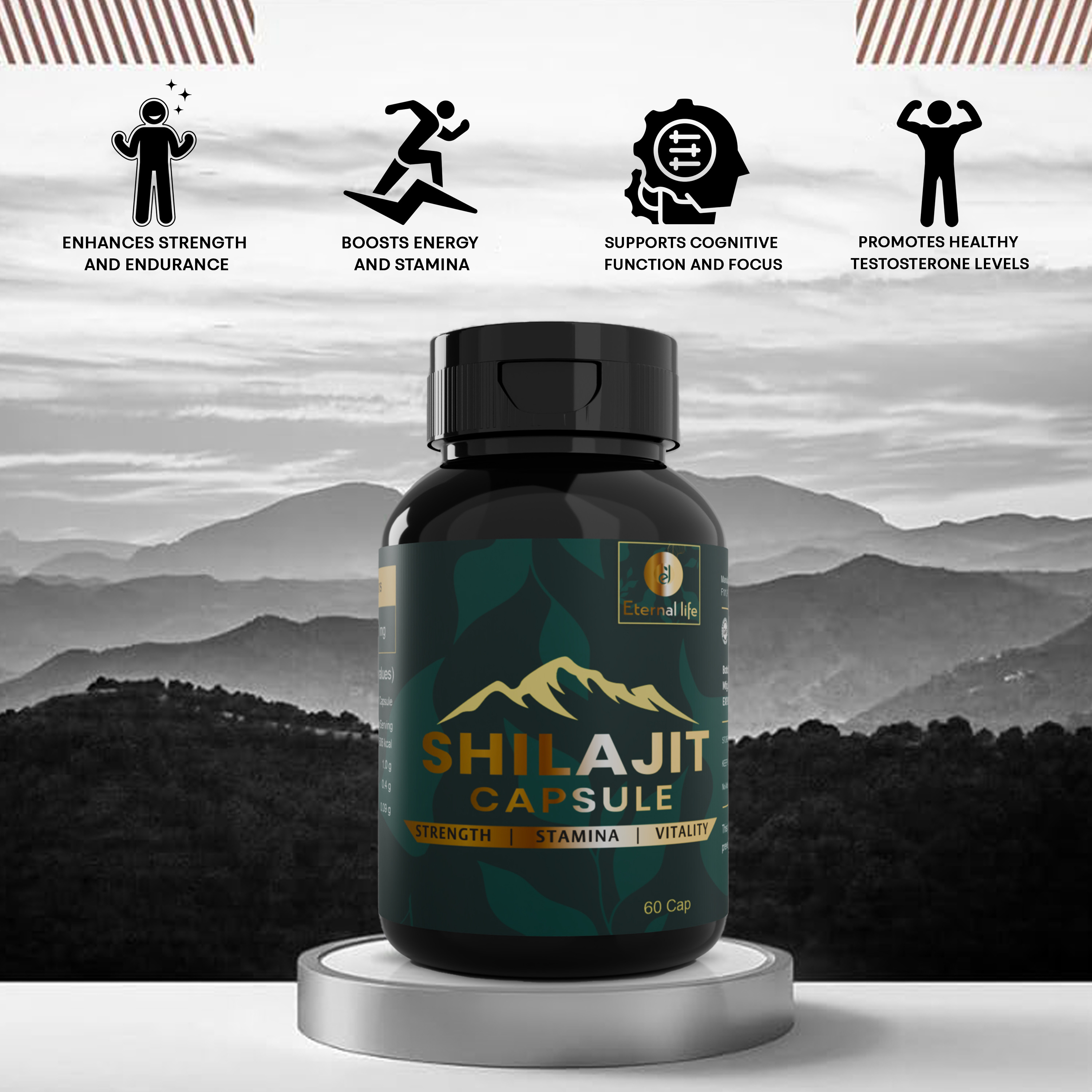 Eternal Life Shilajit Capsules | Original Himalayan Shilajeet for Energy, Strength, Endurance, Stamina, Wellness Support | Natural Herbal Supplement for Vitality | 60 Easy-to-Use Vegetarian Capsules