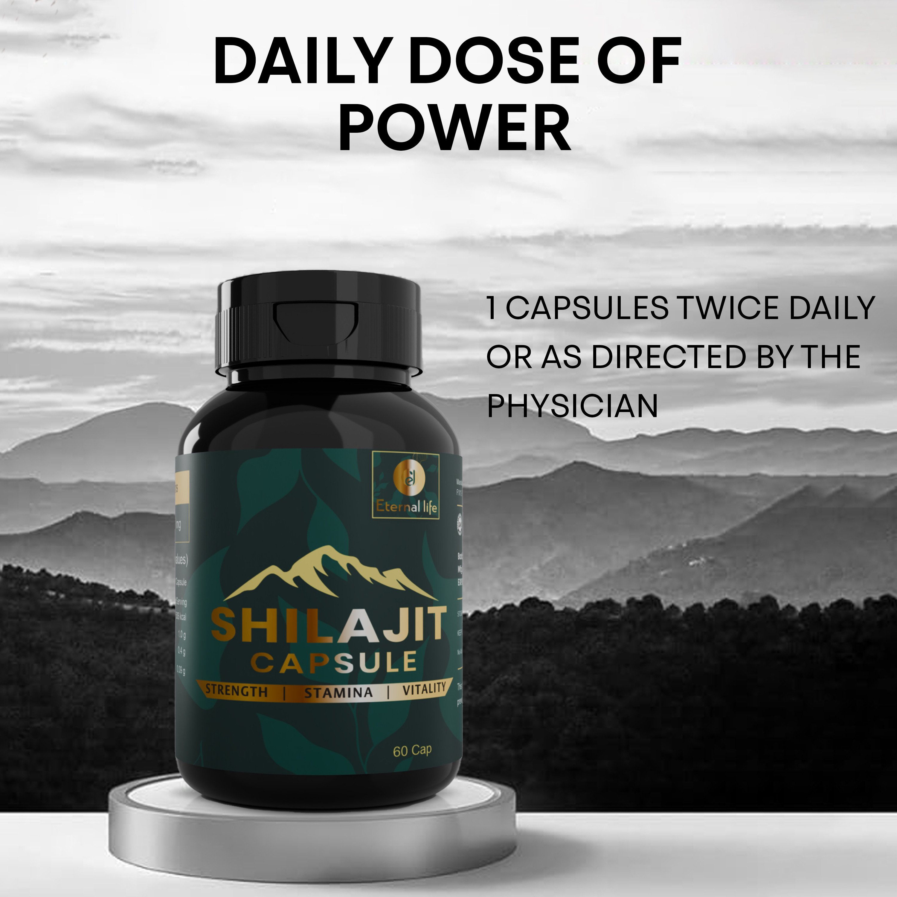 Eternal Life Shilajit Capsules | Original Himalayan Shilajeet for Energy, Strength, Endurance, Stamina, Wellness Support | Natural Herbal Supplement for Vitality | 60 Easy-to-Use Vegetarian Capsules
