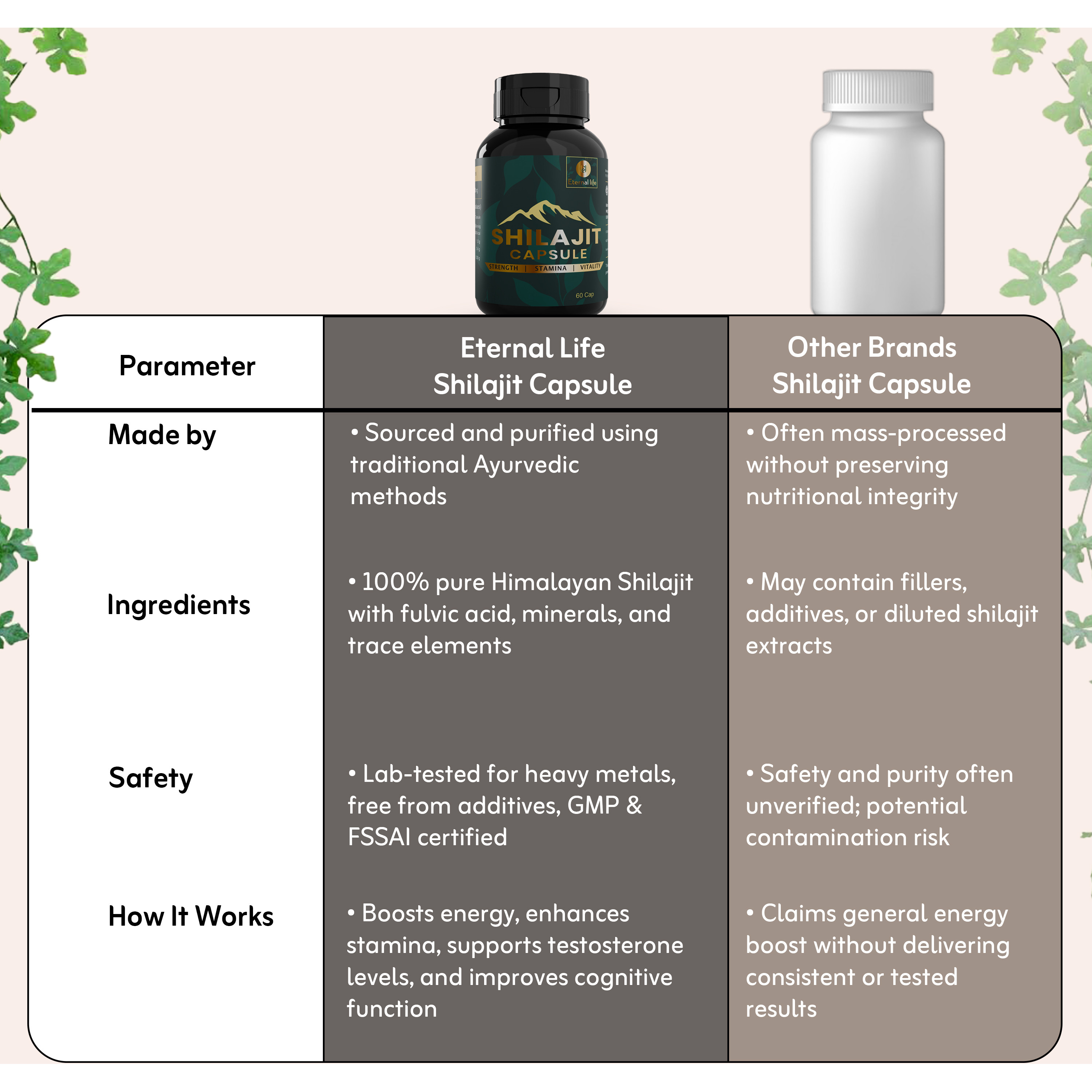 Eternal Life Shilajit Capsules | Original Himalayan Shilajeet for Energy, Strength, Endurance, Stamina, Wellness Support | Natural Herbal Supplement for Vitality | 60 Easy-to-Use Vegetarian Capsules