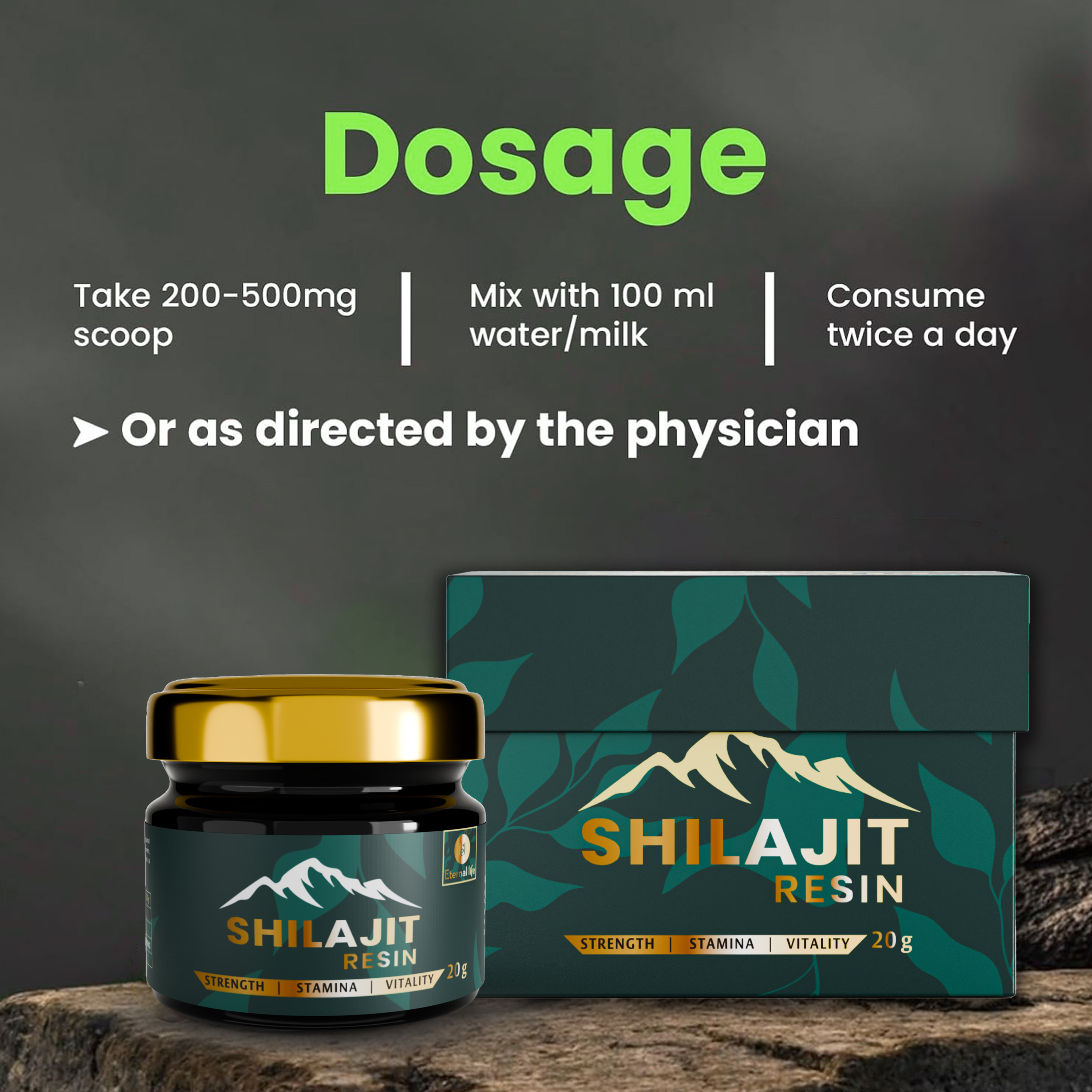 Eternal Life Premium Shilajit Resin 20g | Pure Himalayan Source Rich in Fulvic Acid | Natural Herbal Adaptogen for Energy, Stamina, Focus & Daily Vitality | Resin Form for Wellness & Balance