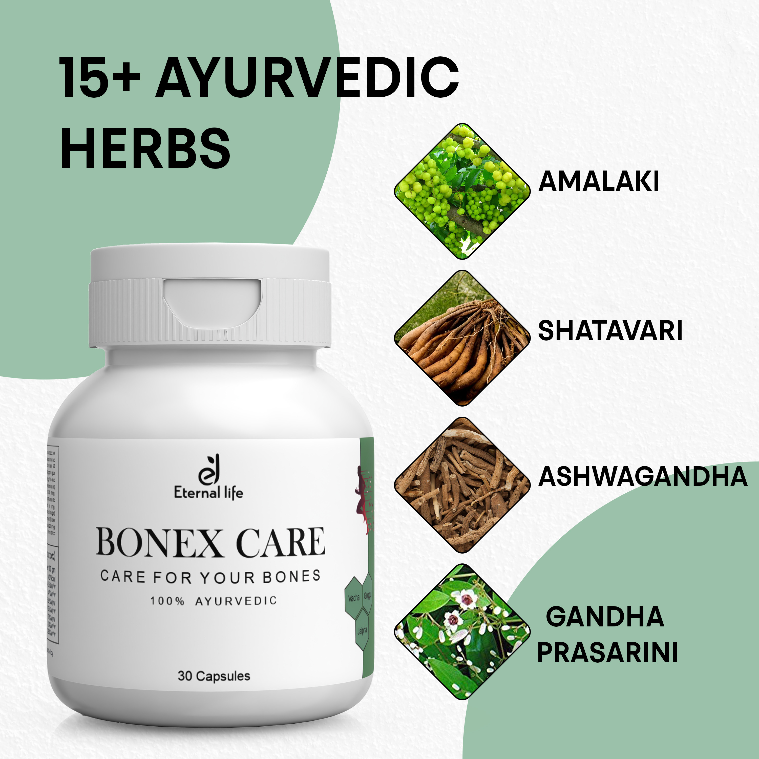 Eternal Life Bonex Care | Herbal Ayurvedic Supplement with Haridra for Joint Stiffness, Muscle Strength, Bone Support, Flexibility and Comfort | Natural Wellness Formula (Pack of 1, 30 Capsules)