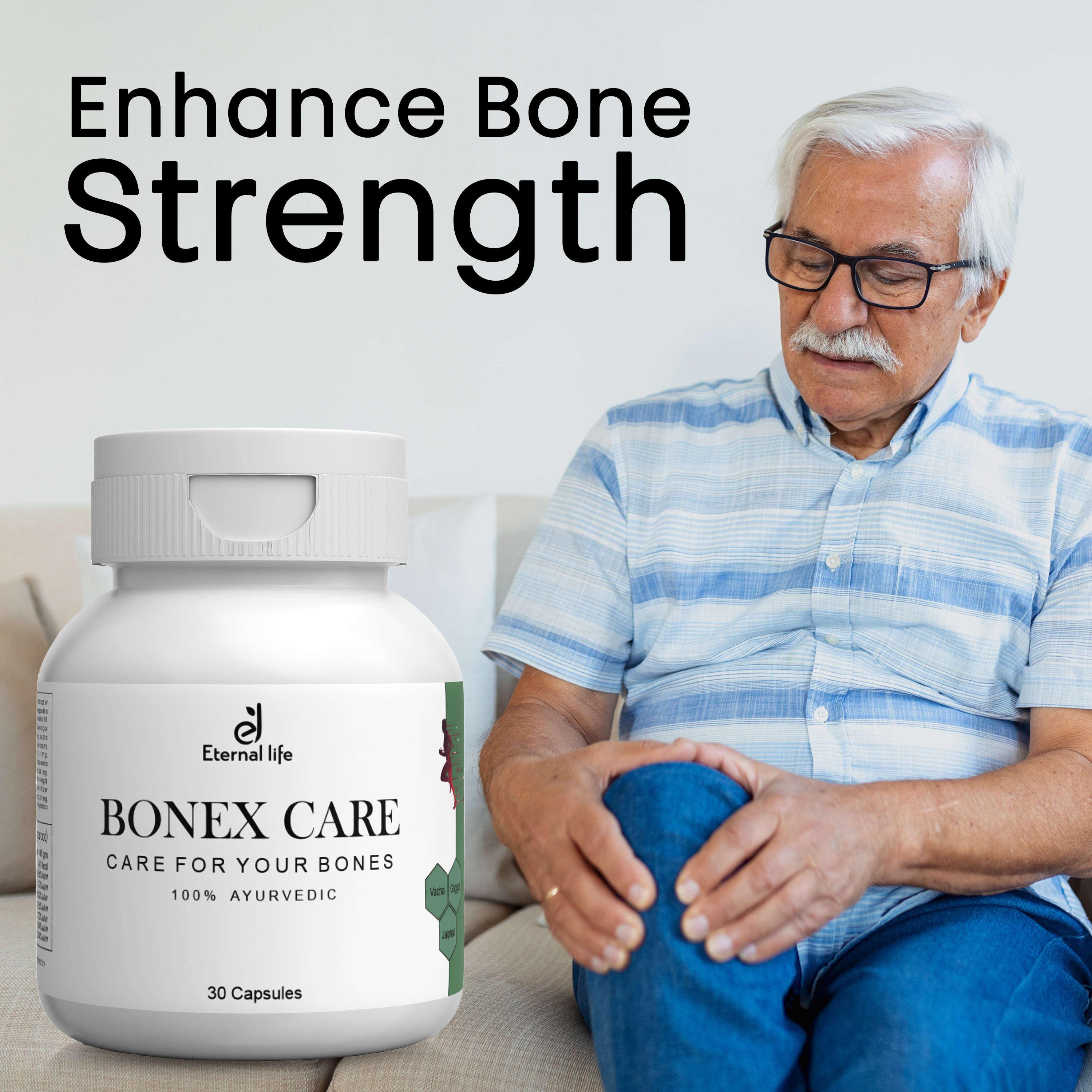 Eternal Life Bonex Care | Herbal Ayurvedic Supplement with Haridra for Joint Stiffness, Muscle Strength, Bone Support, Flexibility and Comfort | Natural Wellness Formula (Pack of 1, 30 Capsules)