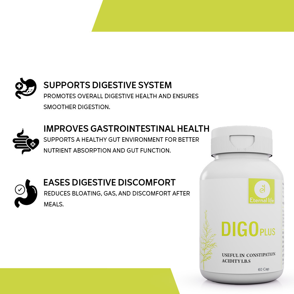 Eternal Life Digo Plus Ayurvedic Digestive Wellness Supplement | Herbal Support For Digestion, Intestinal Cleansing, Gastric Comfort, And Acidity Relief | Natural Formula | 60 Capsules