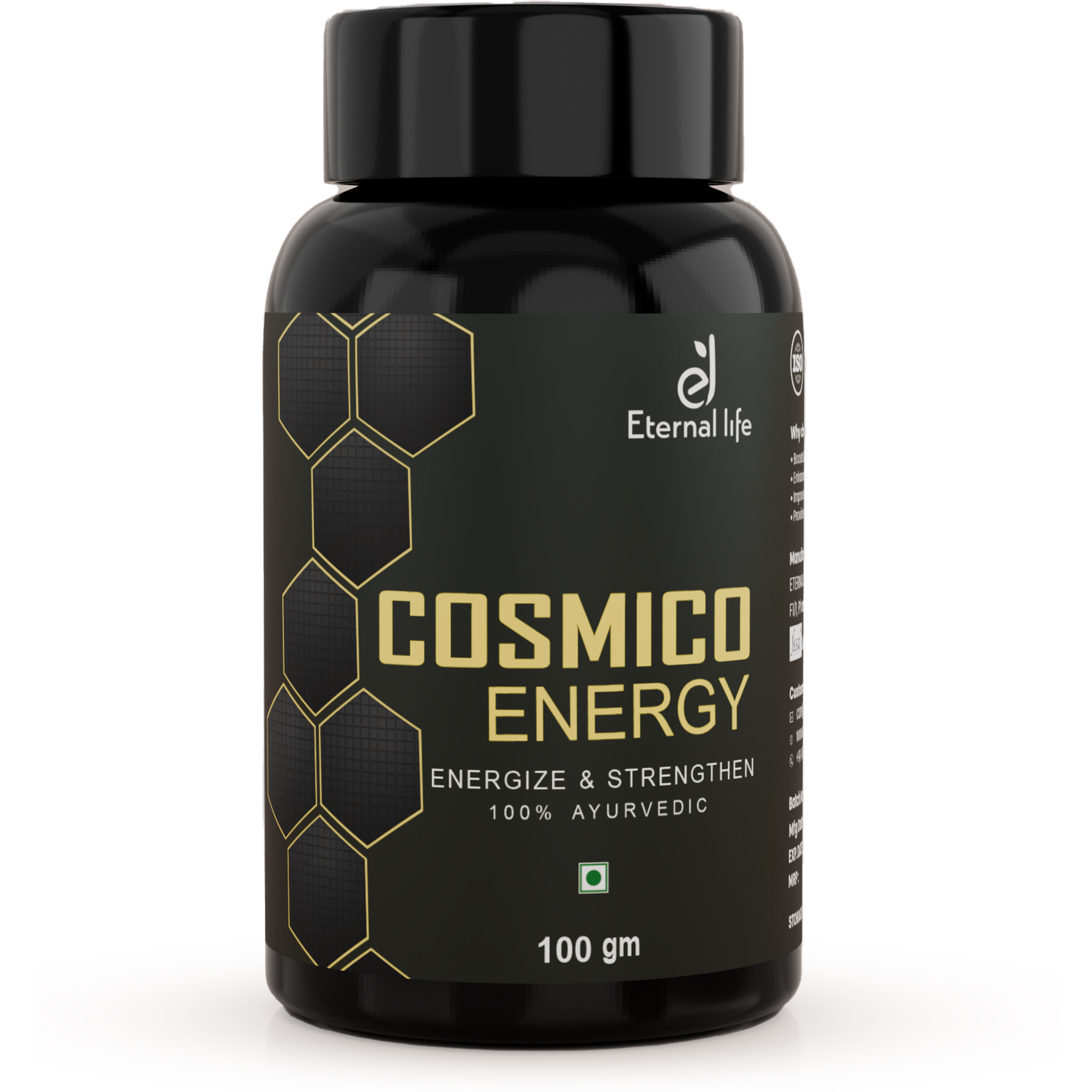 Eternal Life Cosmico Energy Testosterone Booster for Men | Natural Strength & Stamina Support with Safed Musli, Gokshura, & Ashwagandha | Herbal Wellness Supplement | (Pack of 1, 100 gm)
