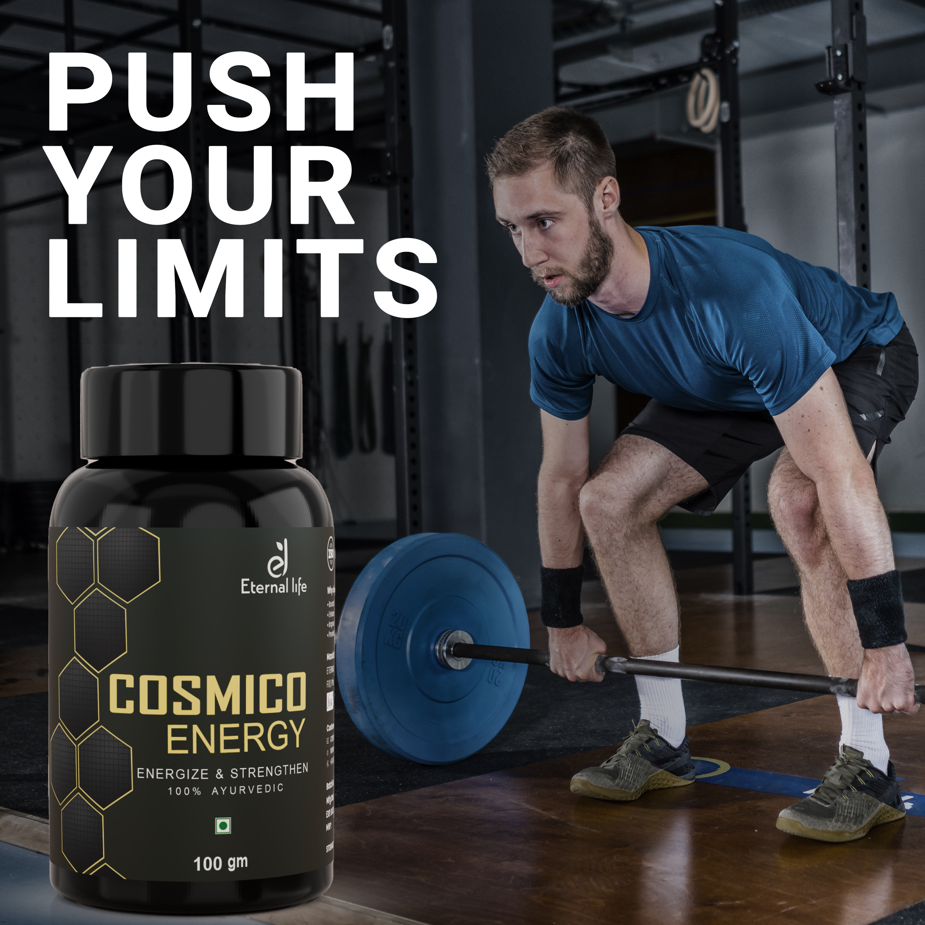 Eternal Life Cosmico Energy Testosterone Booster for Men | Natural Strength & Stamina Support with Safed Musli, Gokshura, & Ashwagandha | Herbal Wellness Supplement | (Pack of 1, 100 gm)