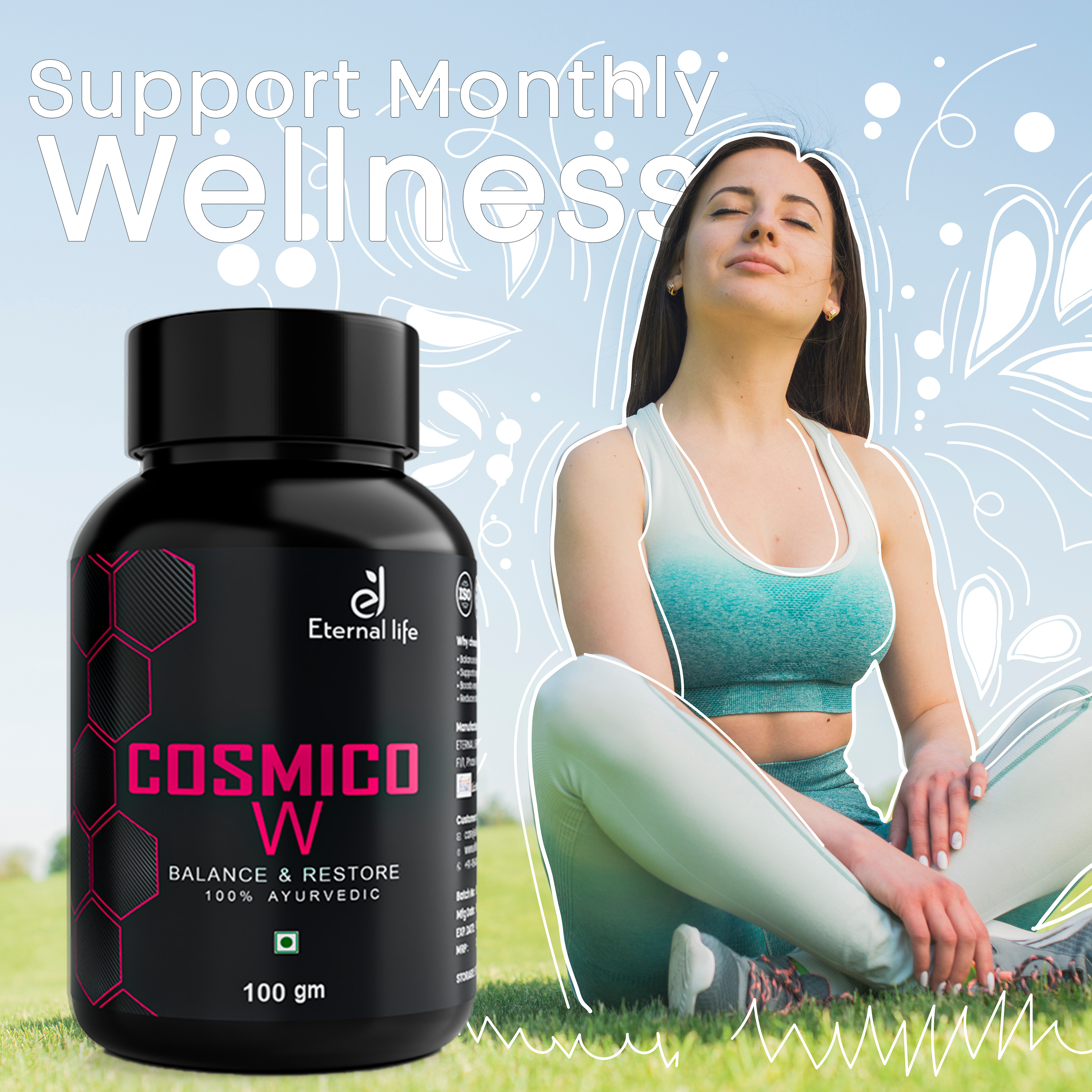 Eternal Life Cosmico W | Herbal Ayurvedic Energy Supplement for Women | 100 gm | Supports Healthy Hormone Levels, Reduces Stress, Boosts Libido & Energy | Enhances Focus, Endurance & Metabolism