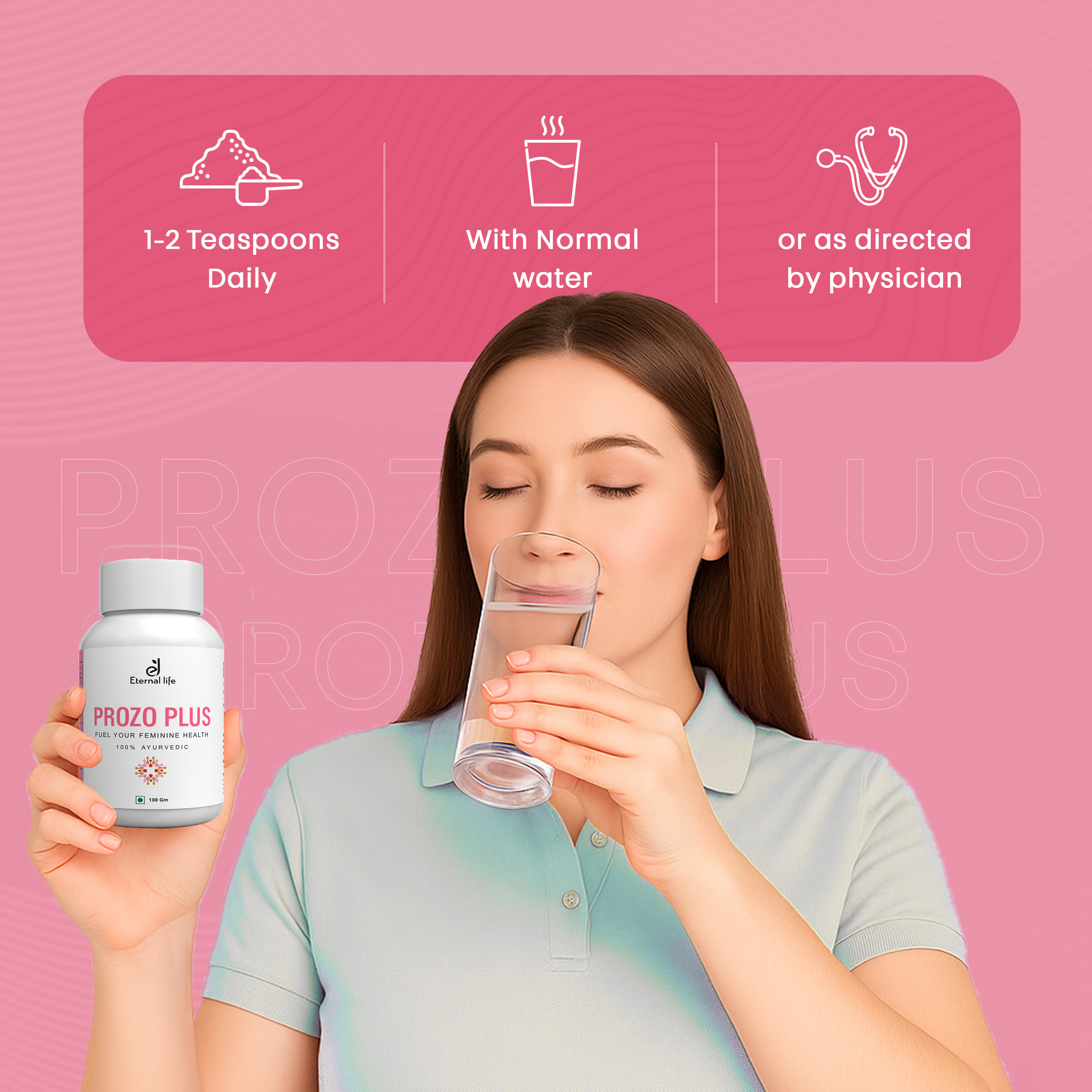 Eternal Life Prozo Plus 100 Gm | Herbal Supplement For Menstrual Cycle Regulation, Hormonal Balance, PCOD PCOS Support, Irregular Periods, Fertility And Gynecological Health For Women