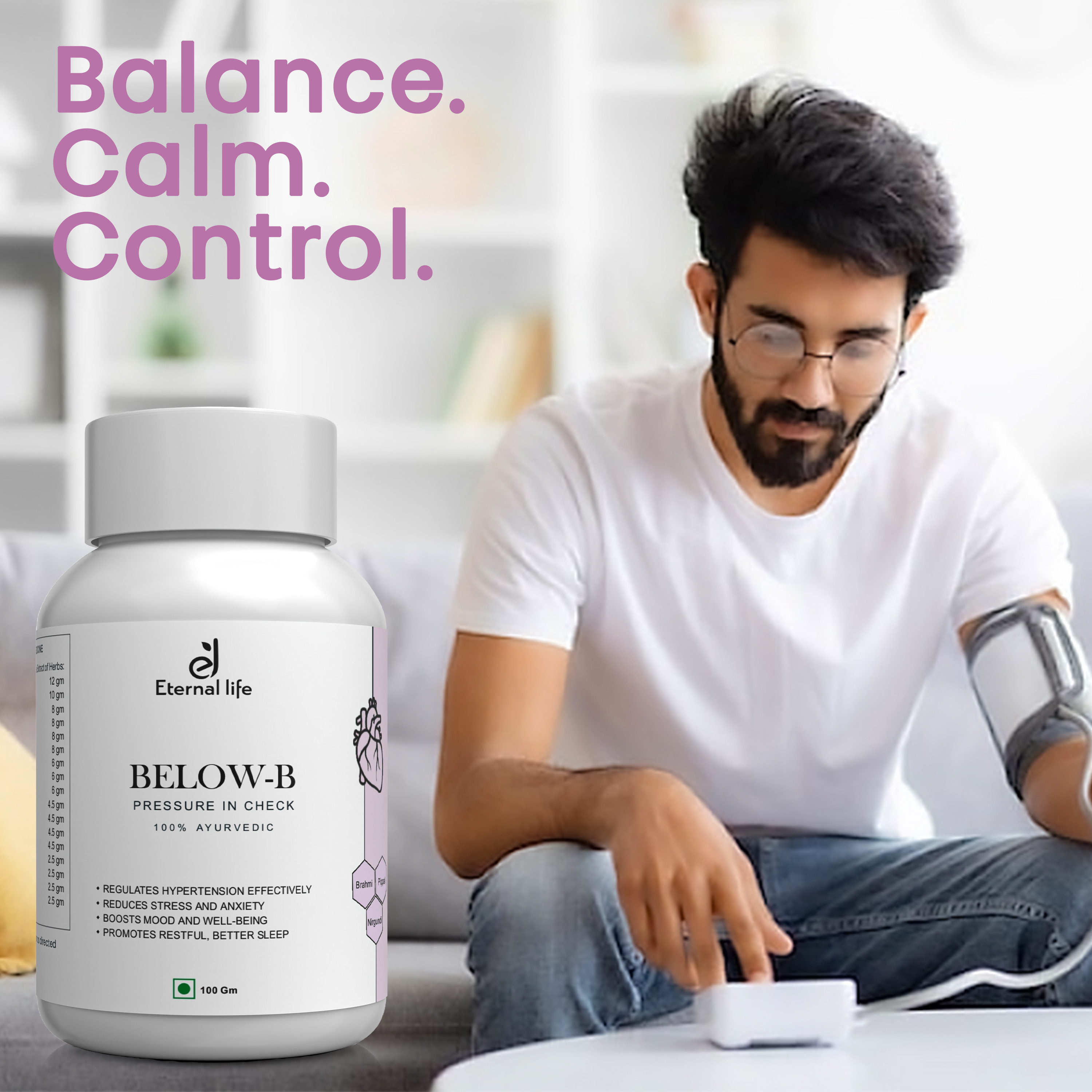 Eternal Life Below-B Blood Pressure Support 100 Gm | Herbal Supplement For Cardiovascular Wellness, Hypertension Management, Healthy Circulation, Antihypertensive Herbal Blend (Pack Of 1)