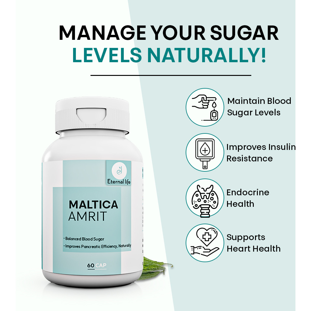 Eternal Life Maltica Amrit | Diabetic Care Herbal Supplement | Formulated with Natural Ingredients | 60 Capsules | Suitable for Men & Women | Supports a Balanced & Active Lifestyle
