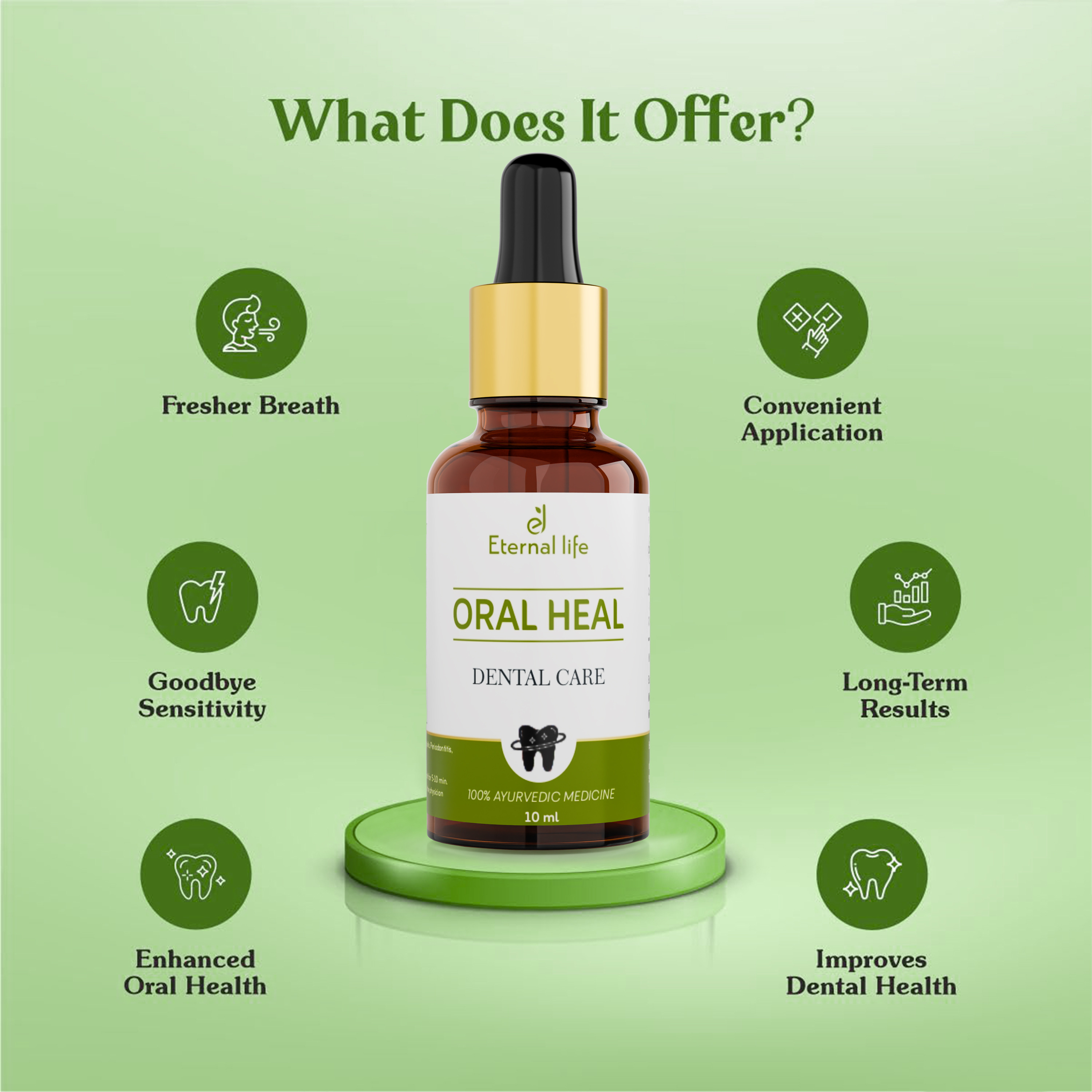 Eternal Life Oral Heal | Ayurvedic Herbal Oil for Gum Discomfort, Tooth Sensitivity, Oral Freshness, & Dental Wellness | Natural Dental Care for Gingival Support & Clean Mouth Feel (Pack of 1, 10 ml)