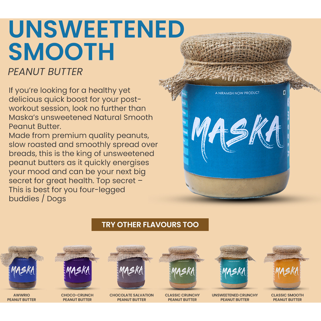 Maska Unsweetened Smooth Peanut Butter ( Gluten Free / Plant Based Protein / Vegan / Vegetarian / Keto Friendly ) (500 g)