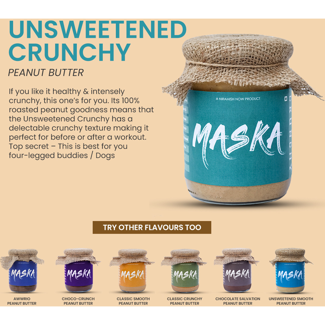 Maska Unsweetened Crunchy Peanut Butter ( Gluten Free / Plant Based Protein / Vegan / Vegetarian / Keto Friendly ) (1000 g)