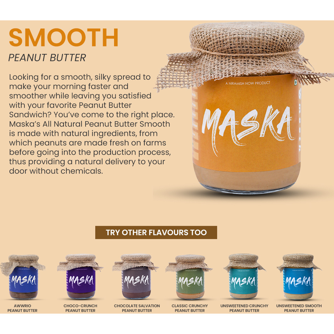 Maska Smooth Peanut Butter 500gms All Natural / Gluten Free / Vegan/ Vegetarian/ Keto Friendly/ Eco-Friendly)) (500 g)