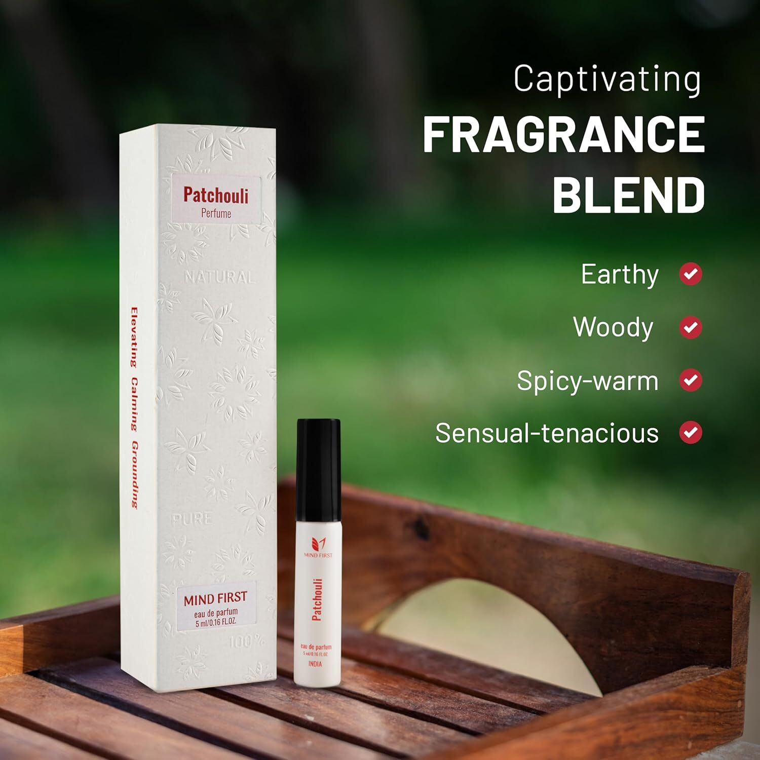 Mind First Patchouli Natural Luxury Perfume 5ml | Made with Essential Oils | Anti-Anxiety & Alertness Booster Fragrance | Long-Lasting Perfume for Men & Women | Ideal for Gifting