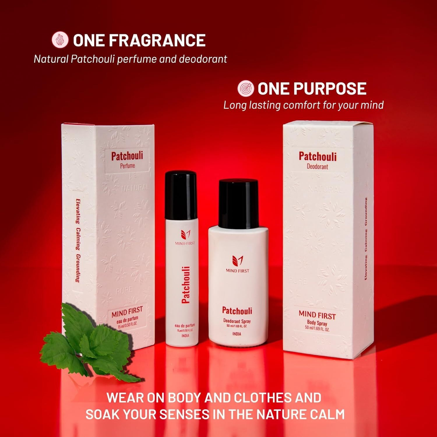 Mind First Patchouli Natural Perfume 15ml & Deodorant 50ml Combo | Made with Essential Oils | Long-Lasting, Skin-Friendly | Unisex | Ideal Gift Set