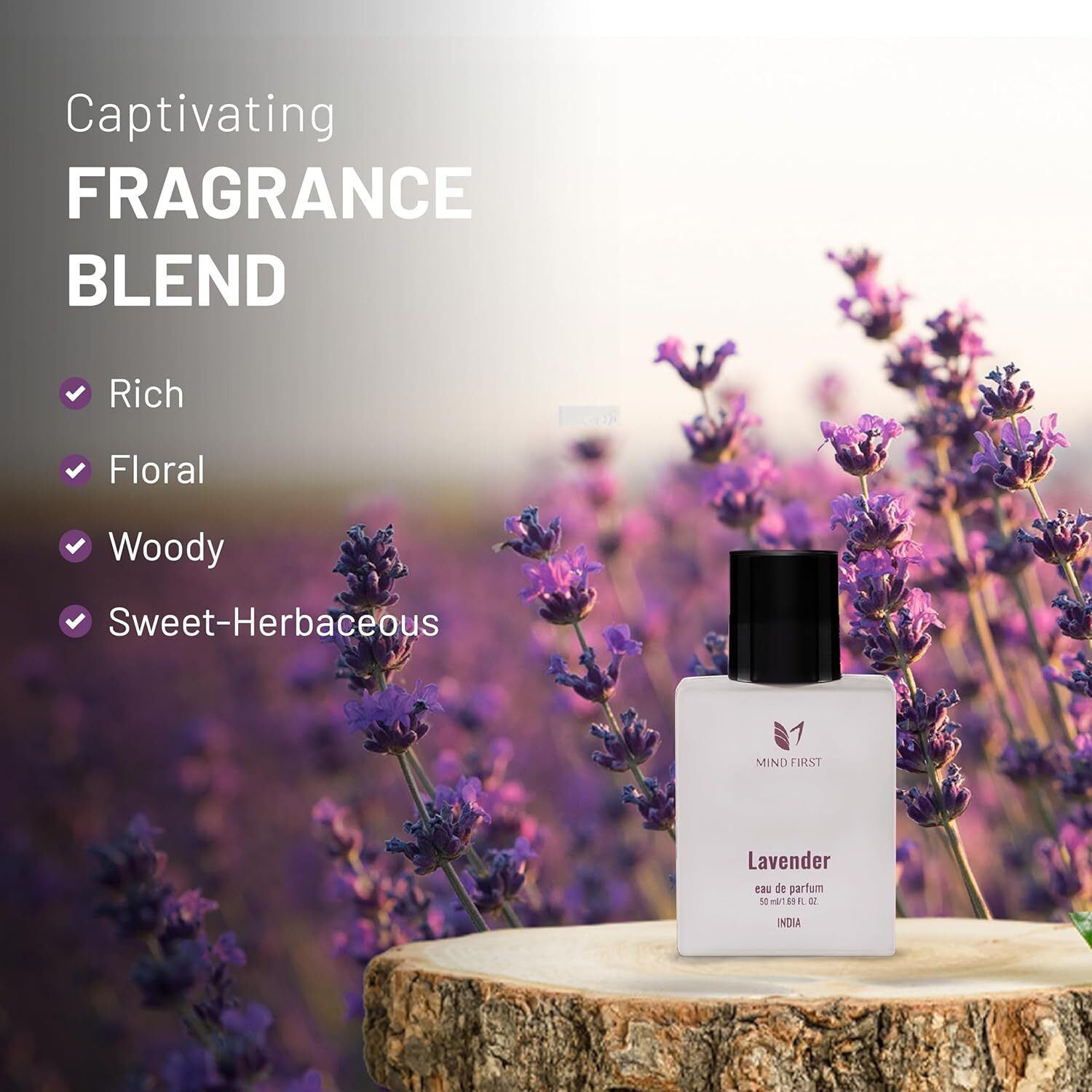 Mind First Lavender Natural Luxury Perfume 50ml | Made with Essential Oils | Calming & Relaxing Fragrance | Long-Lasting Perfume for Men & Women | Ideal for Gifting