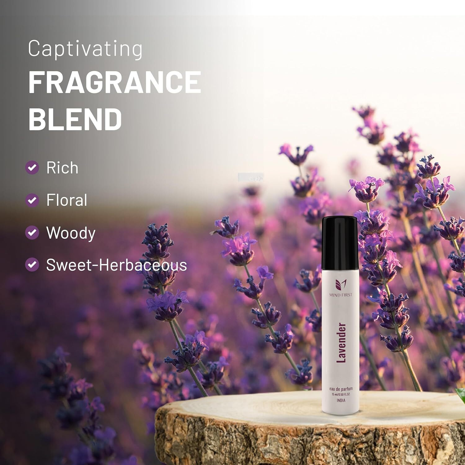 Mind First Lavender Natural Luxury Perfume 15ml | Made with Essential Oils | Calming & Relaxing Fragrance | Long-Lasting Perfume for Men & Women | Ideal for Gifting