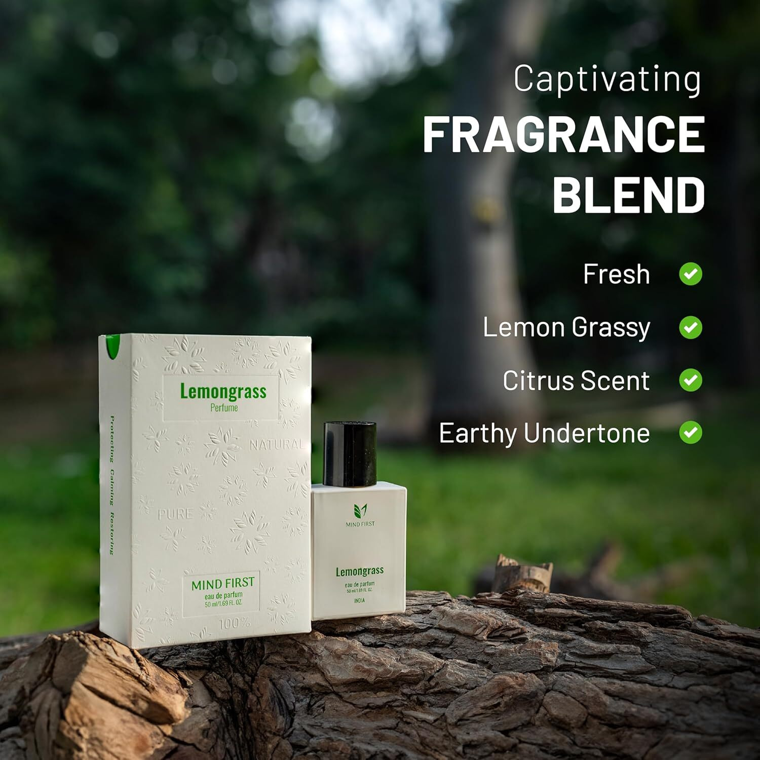 Mind First Lemongrass Natural Luxury Perfume 50ml | Made with Essential Oils | Anti-Anxiety & Cheerfulness Booster Fragrance | Long-Lasting Perfume for Men & Women | Ideal for Gifting