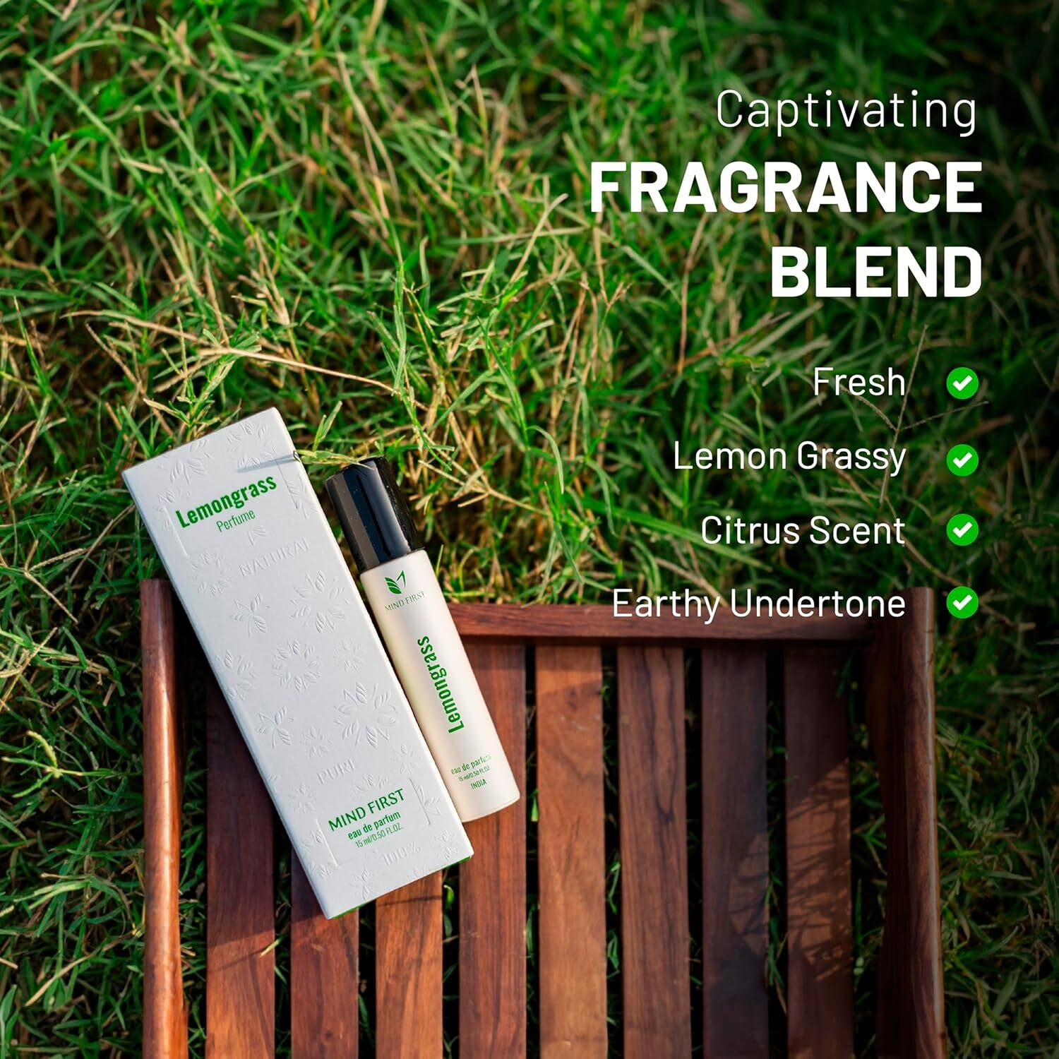 Mind First Lemongrass Natural Luxury Perfume 15ml | Made with Essential Oils | Anti-Anxiety & Cheerfulness Booster Fragrance | Long-Lasting Perfume for Men & Women | Ideal for Gifting