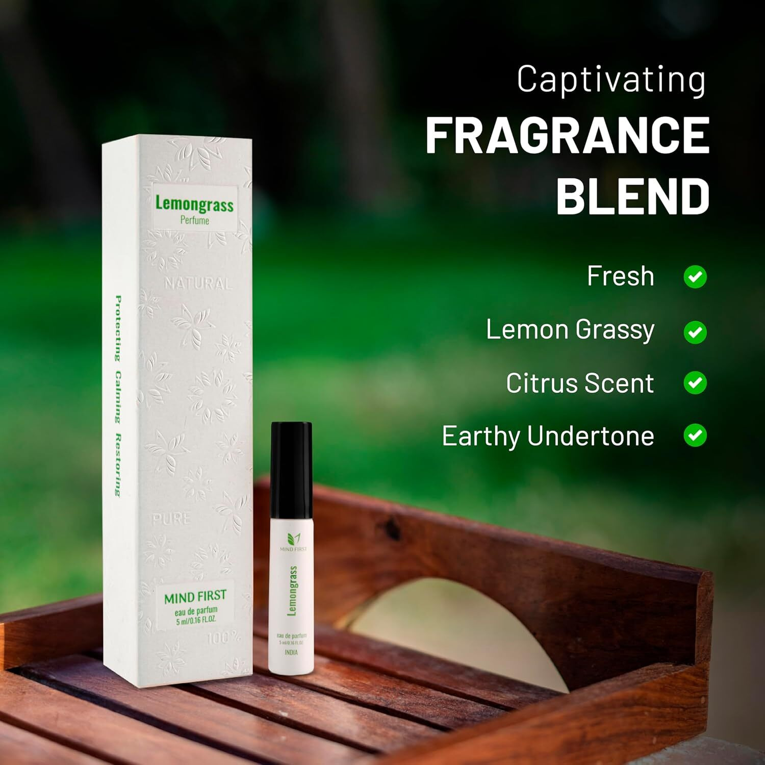 Mind First Lemongrass Natural Luxury Perfume 5ml | Made with Essential Oils | Anti-Anxiety & Cheerfulness Booster Fragrance | Long-Lasting Perfume for Men & Women | Ideal for Gifting