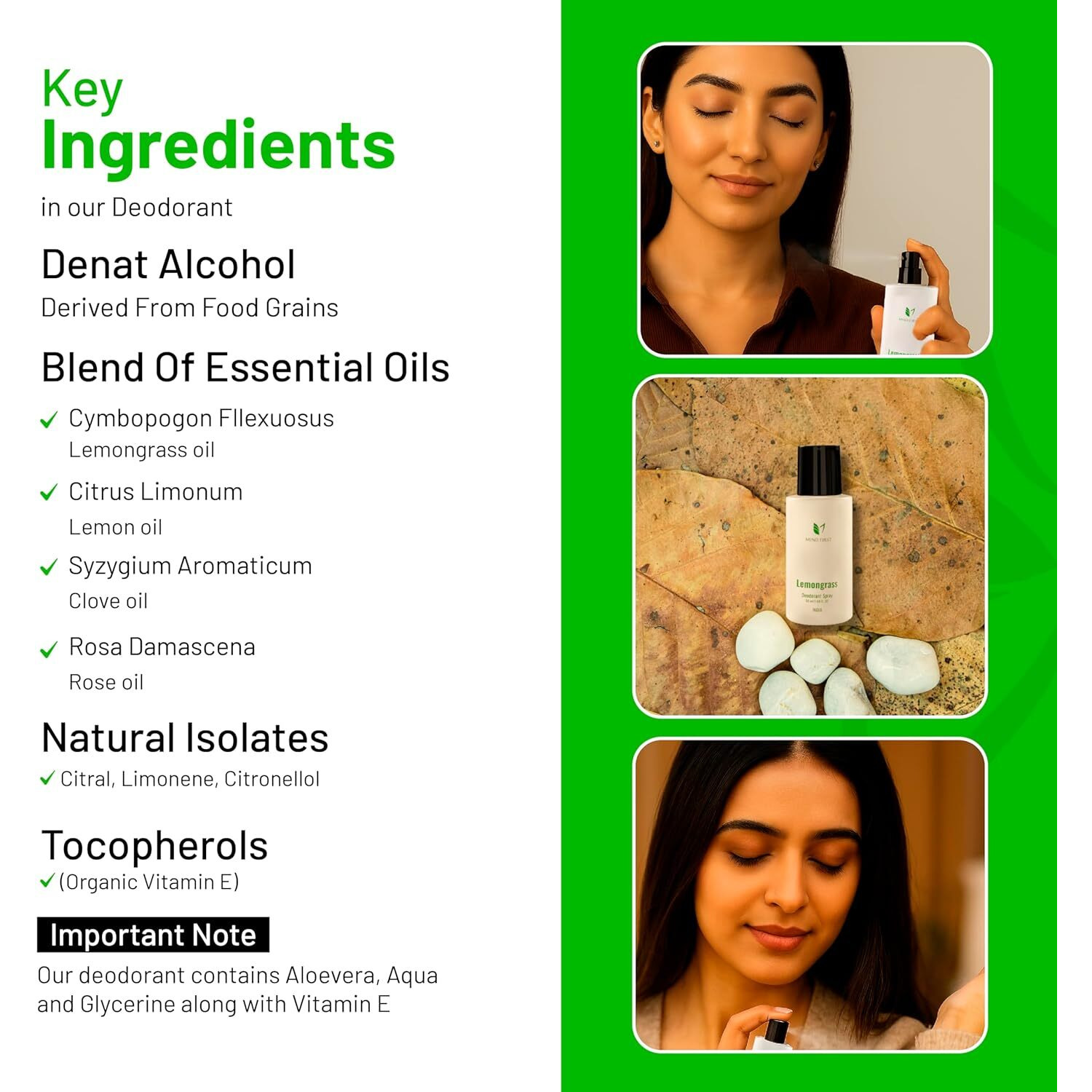 Mind First Lemongrass Natural Luxury Deodorant 50ml | Made with Essential Oils |Pure, Authentic & 100% Skin-Friendly Long-Lasting Deodorant for Men & Women | Perfect for Gifting