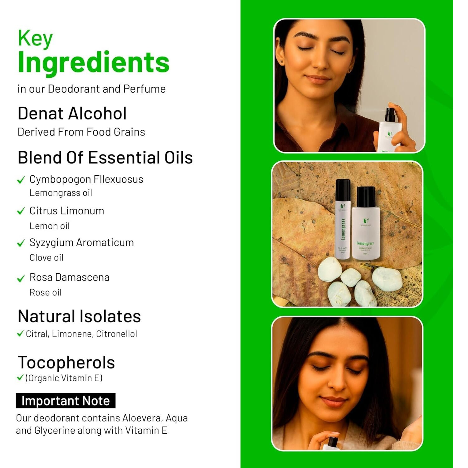Mind First Lemongrass Natural Perfume 15ml & Deodorant 50ml Combo | Made with Essential Oils | Long-Lasting, Skin-Friendly | Unisex | Ideal Gift Set