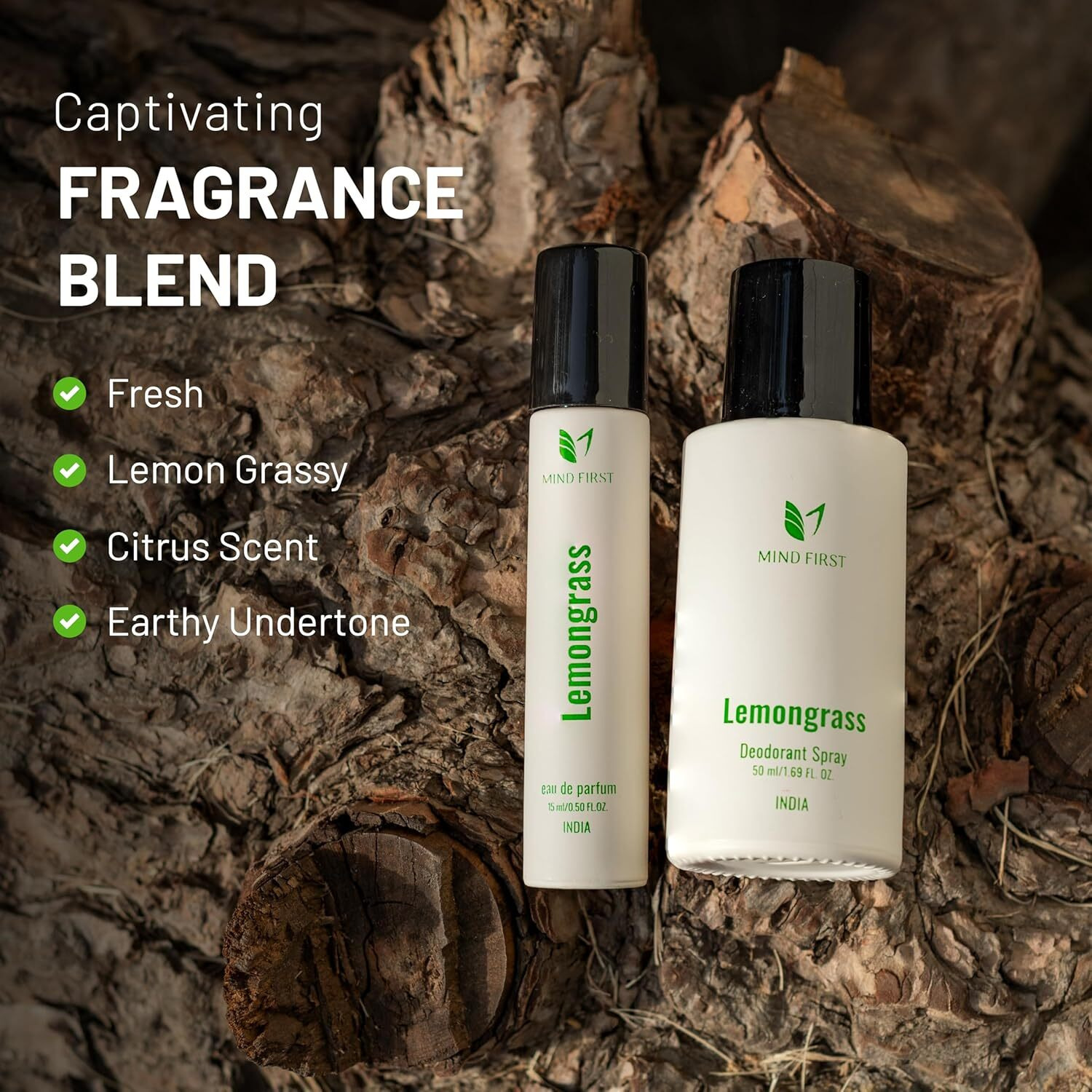 Mind First Lemongrass Natural Perfume 15ml & Deodorant 50ml Combo | Made with Essential Oils | Long-Lasting, Skin-Friendly | Unisex | Ideal Gift Set