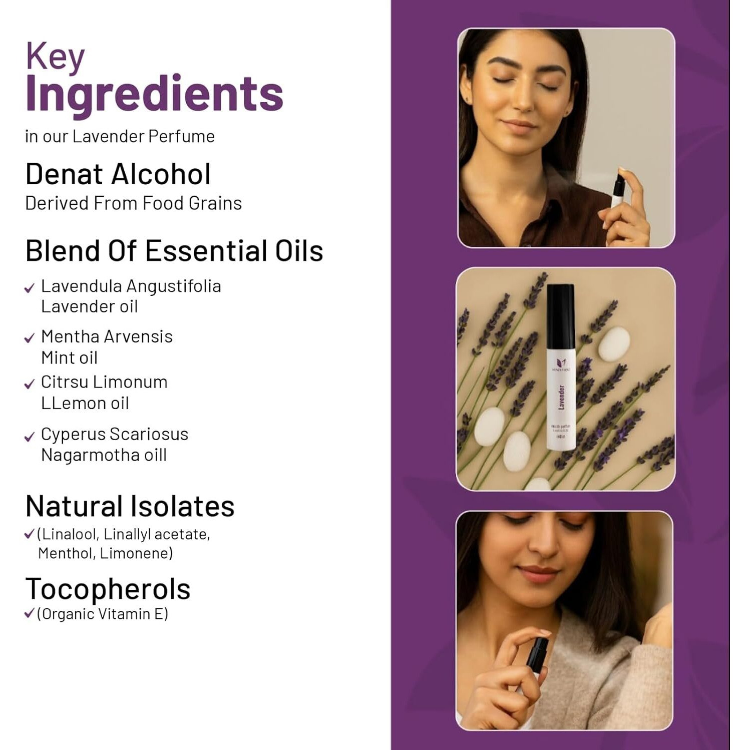 Mind First Natural Luxury Perfume Pack of 3  Lavender, Patchouli & Lemongrass  5ml Each | Made with Essential Oils | Long-Lasting | Calming Fragrance for Men & Women | Ideal Gift Set