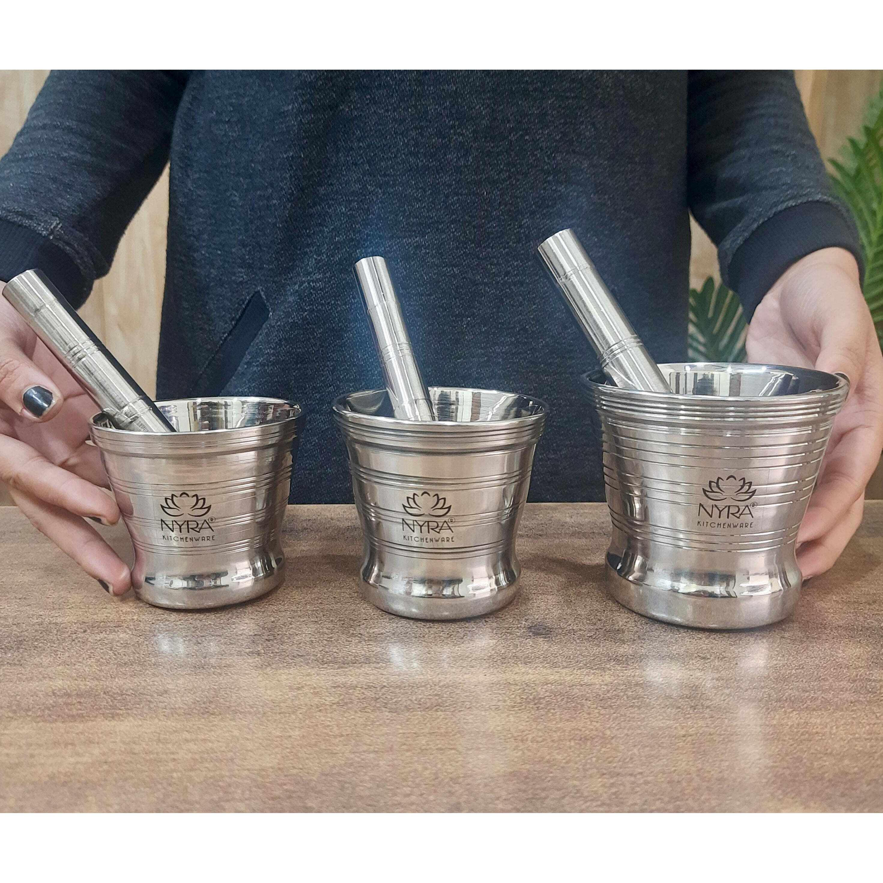Premium Stainless Steel Mortar & Pestle Set/Khalbatta/Imam Dasta/large