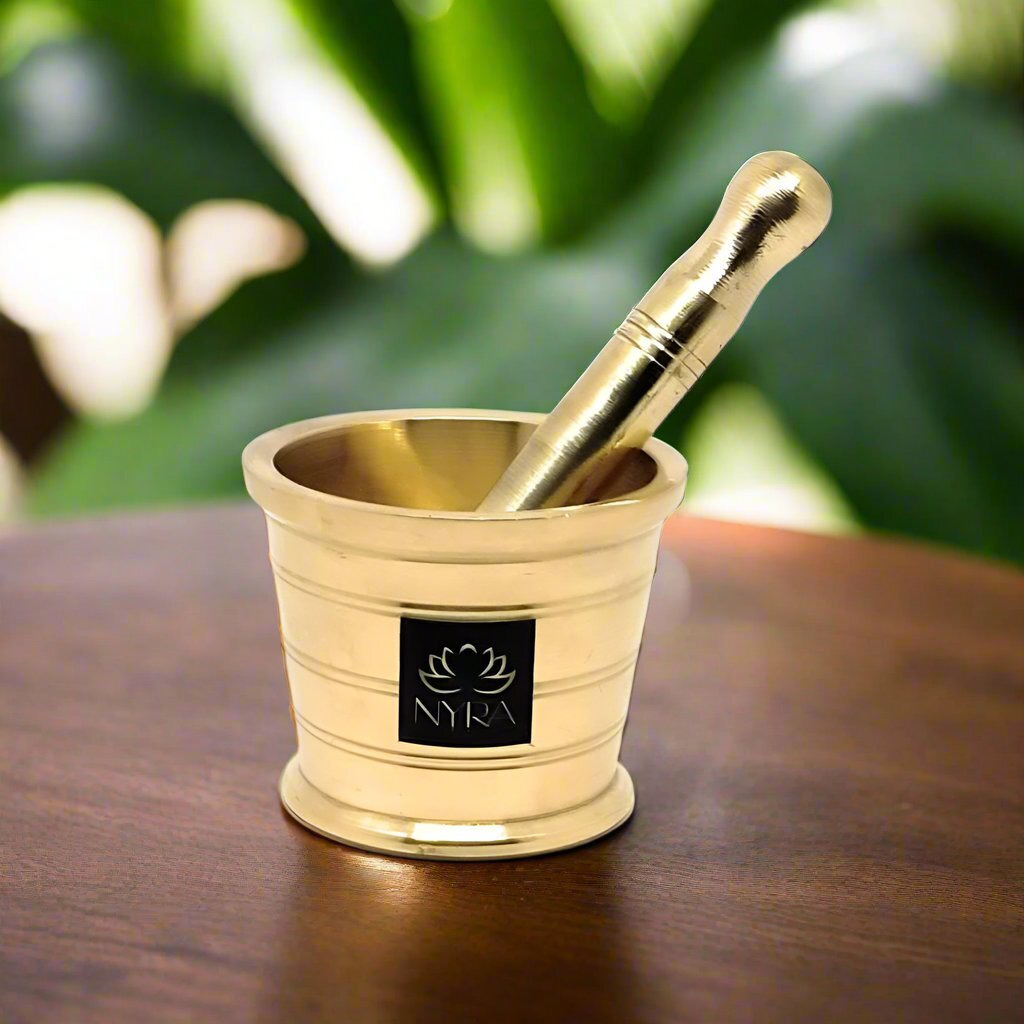 Pure Brass Mortar & Pestle | Traditional Peetal Khal Batta for Spices/small