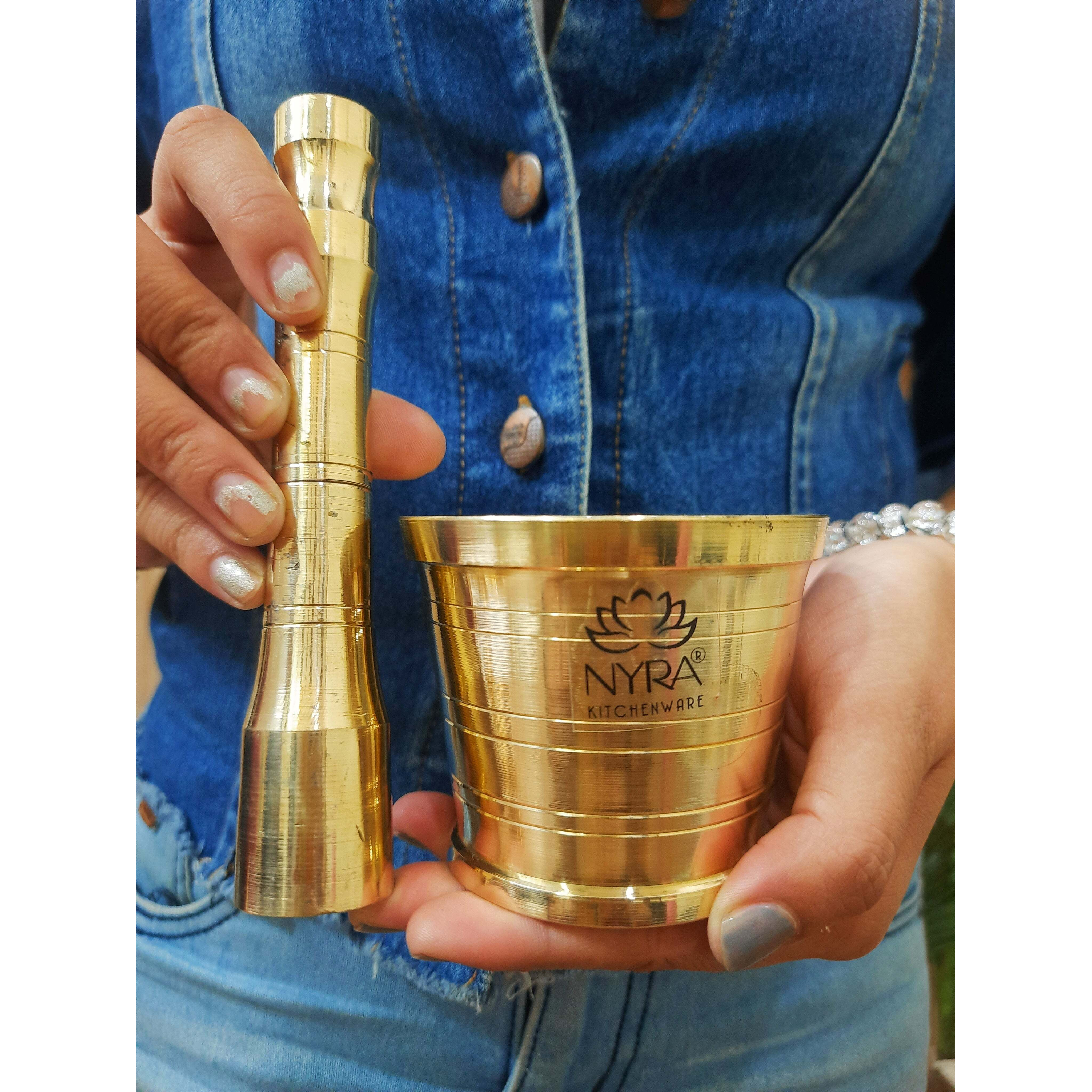 Pure Brass Mortar & Pestle | Traditional Peetal Khal Batta for Spices/small