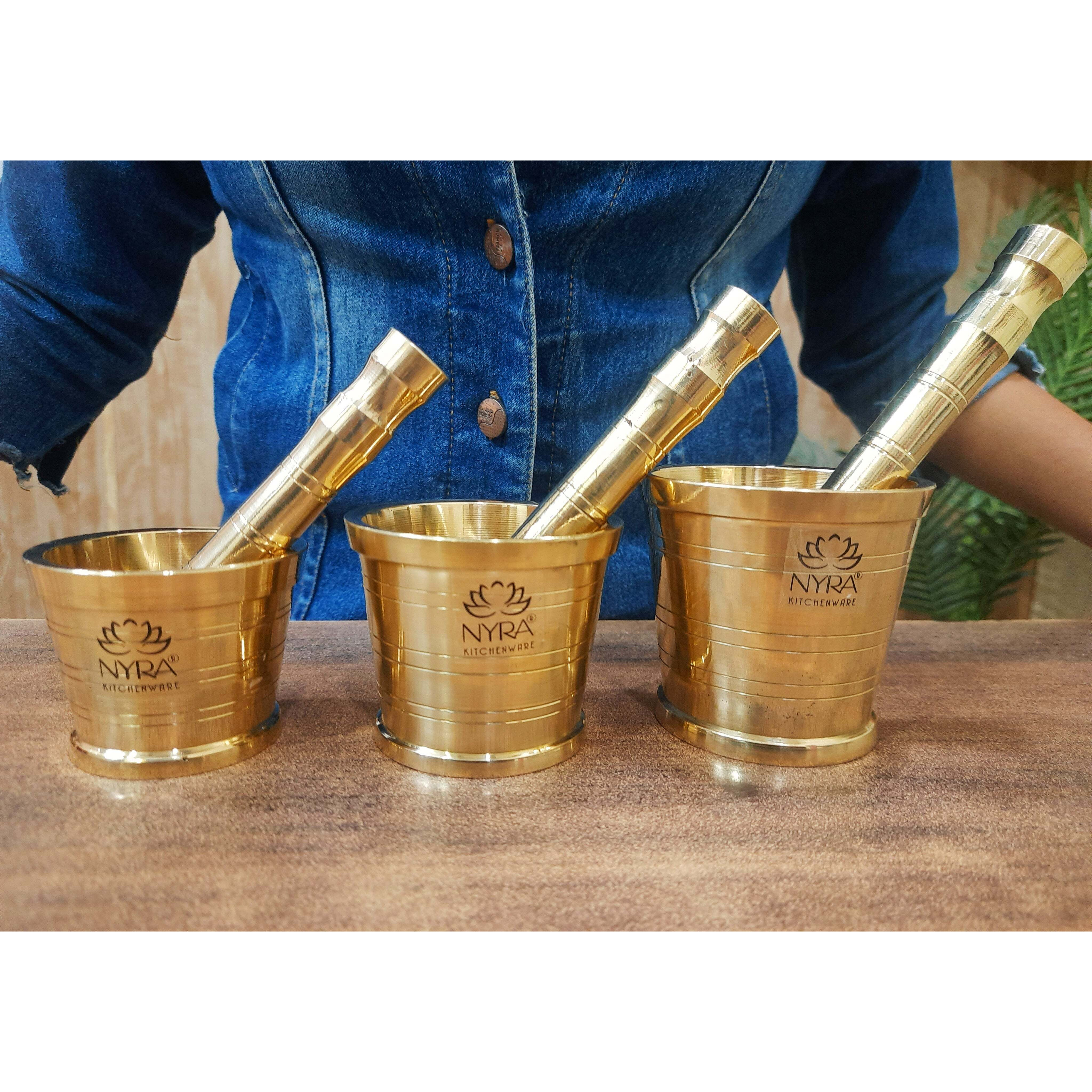 Pure Brass Mortar & Pestle | Traditional Peetal Khal Batta for Spices/large