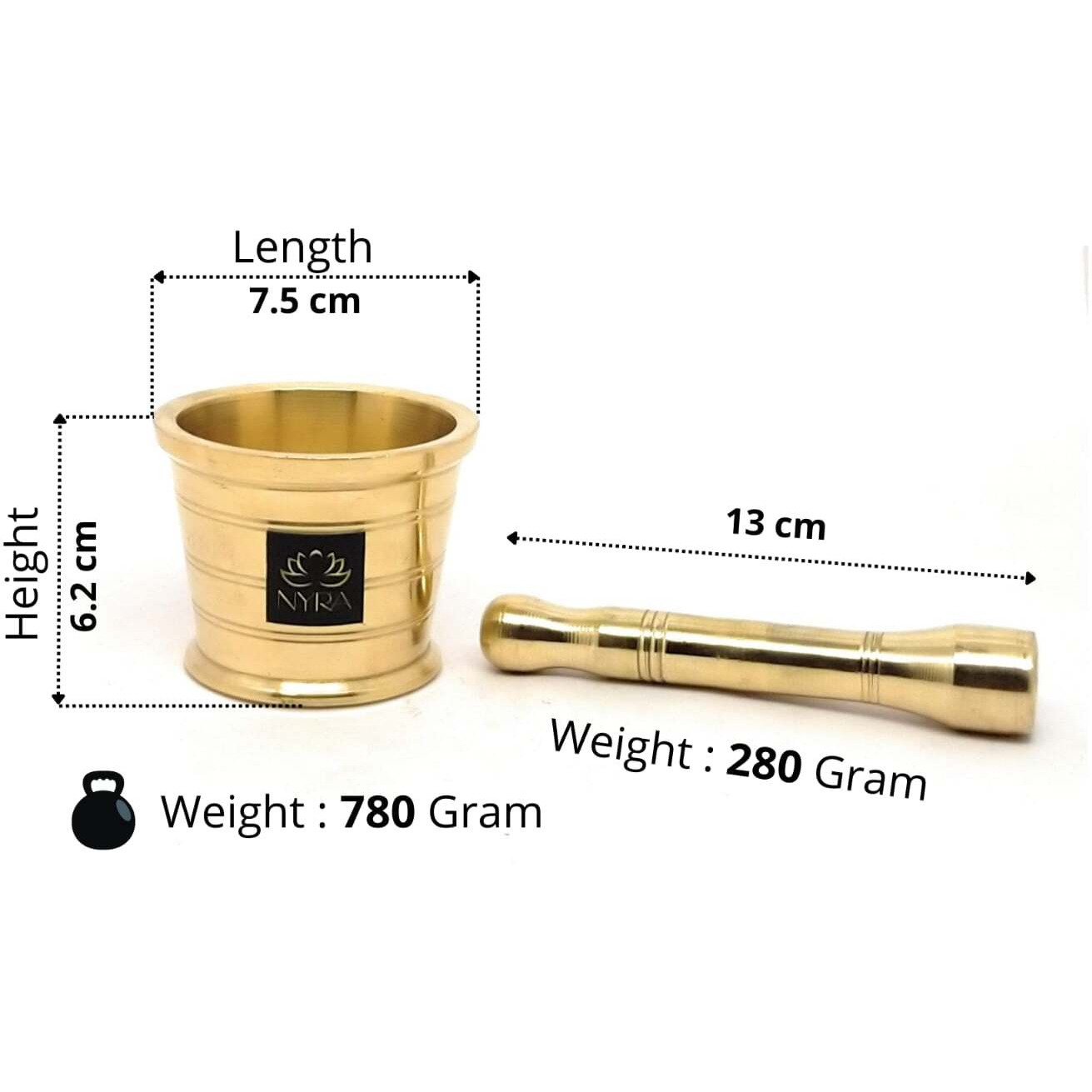 Pure Brass Mortar & Pestle | Traditional Peetal Khal Batta for Spices/large
