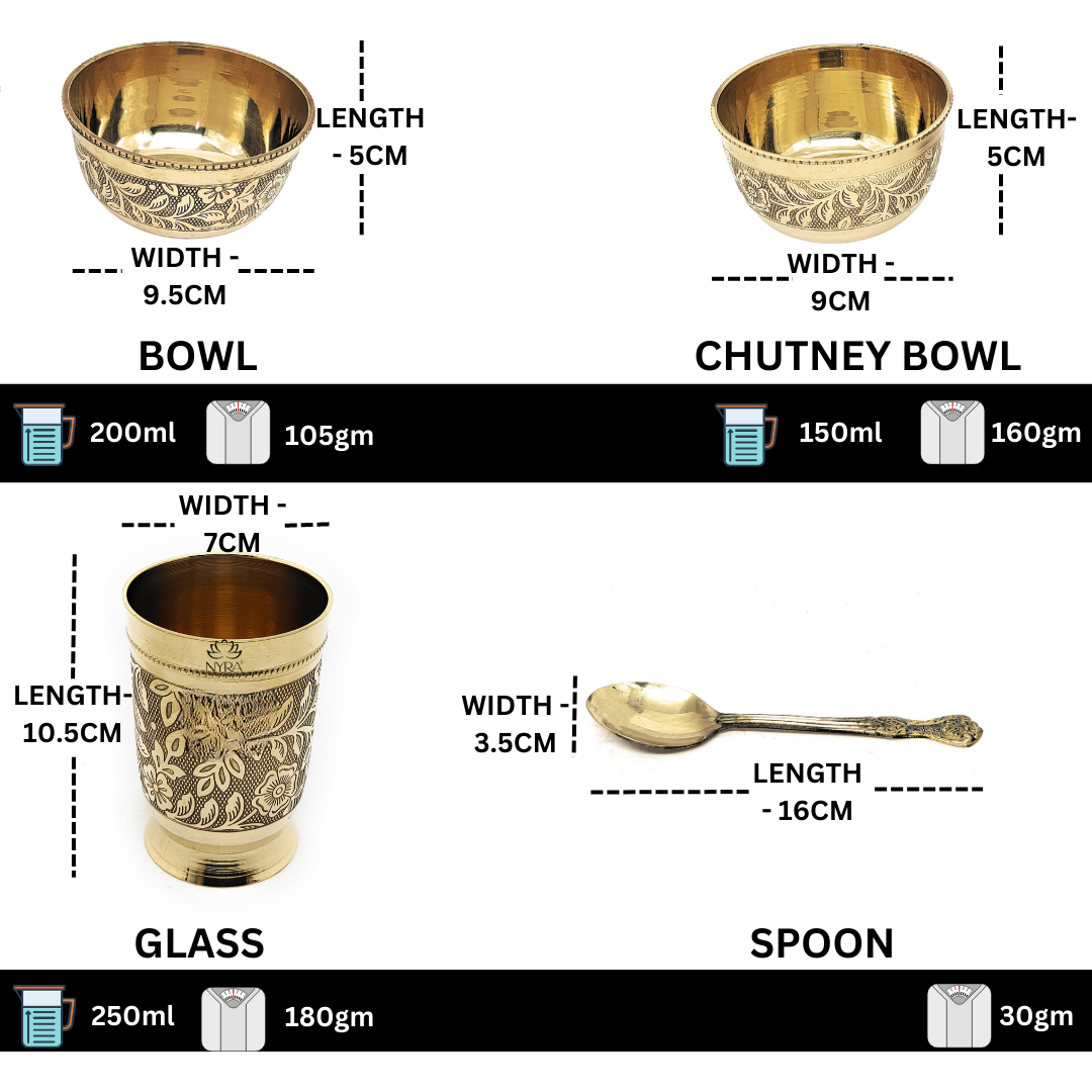 Traditional Brass Dinner Thali Set | Peetal Embossed Floral Design Set