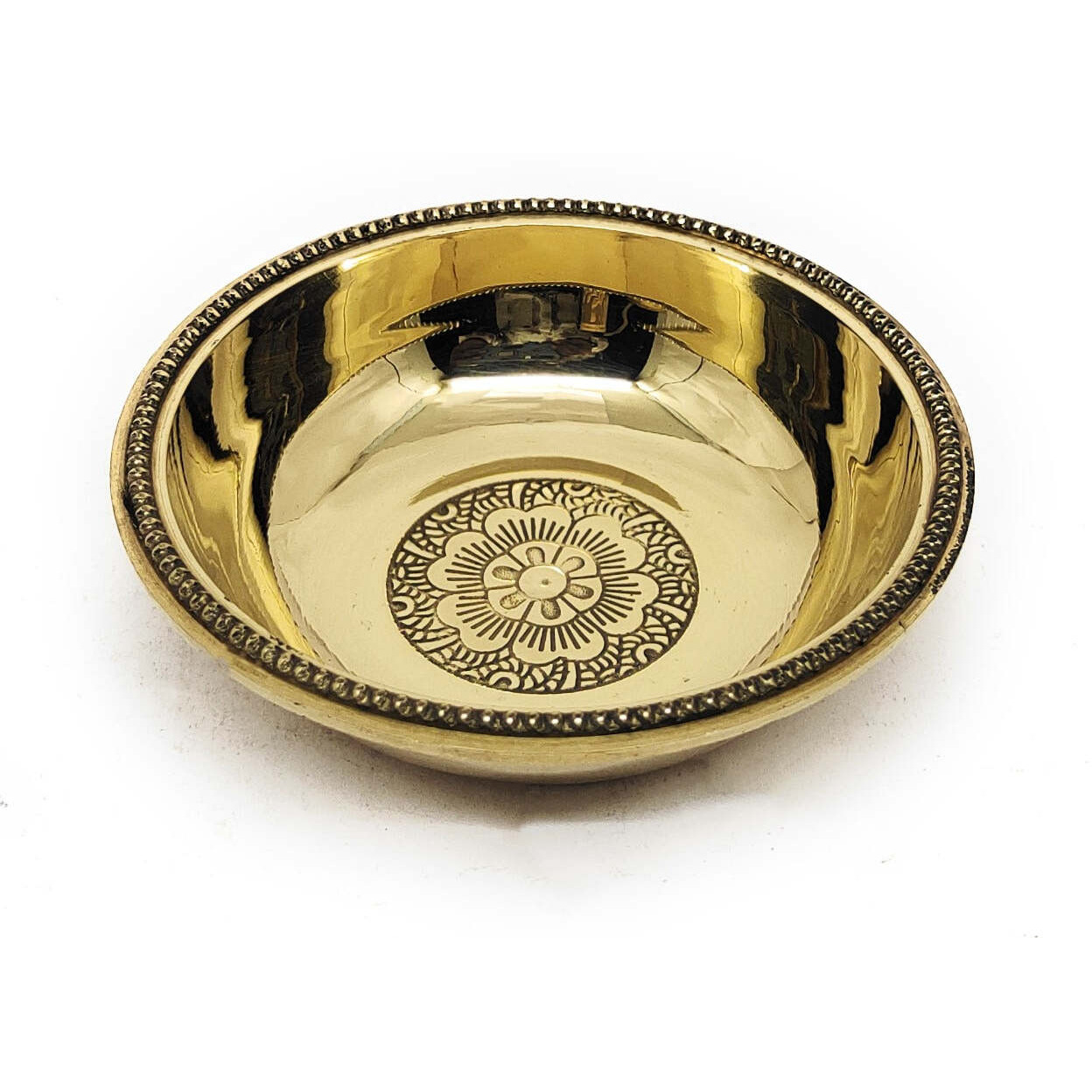 Traditional Brass Dinner Thali Set | Peetal Embossed Floral Design Set