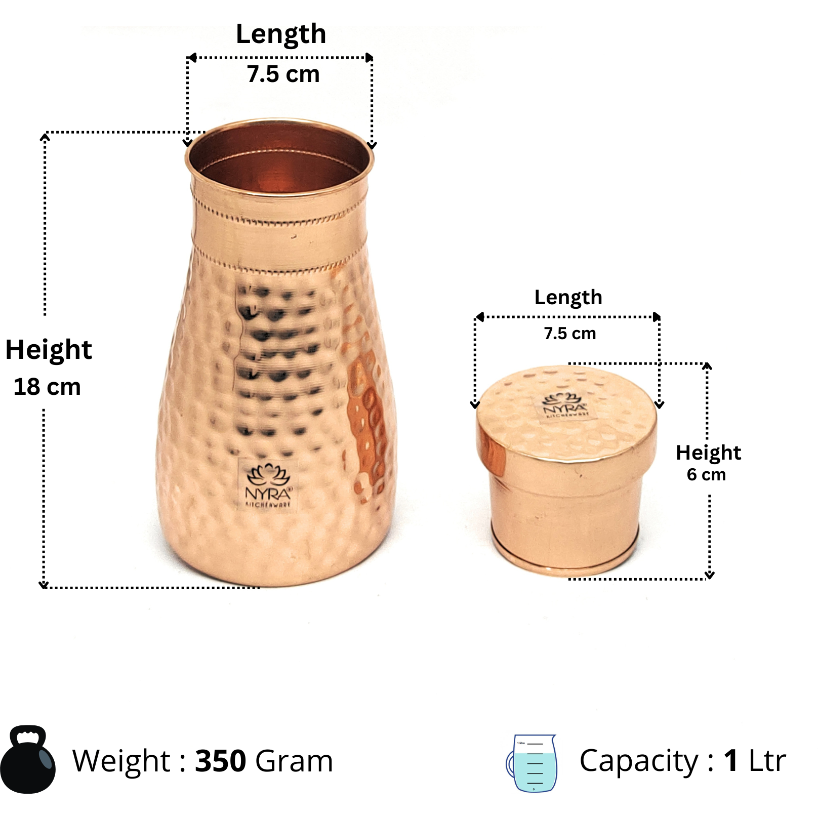 Pure Copper/Tamba Water Bottle | Hand-Hammered | Ayurvedic Health Benefits