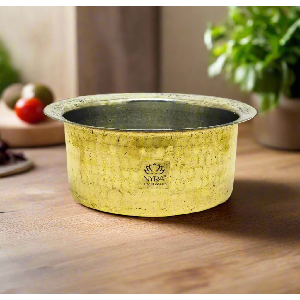 Traditional Brass Bhagona (Kalai Coated) | Heavy Peetal Cooking Pot with Tin-work