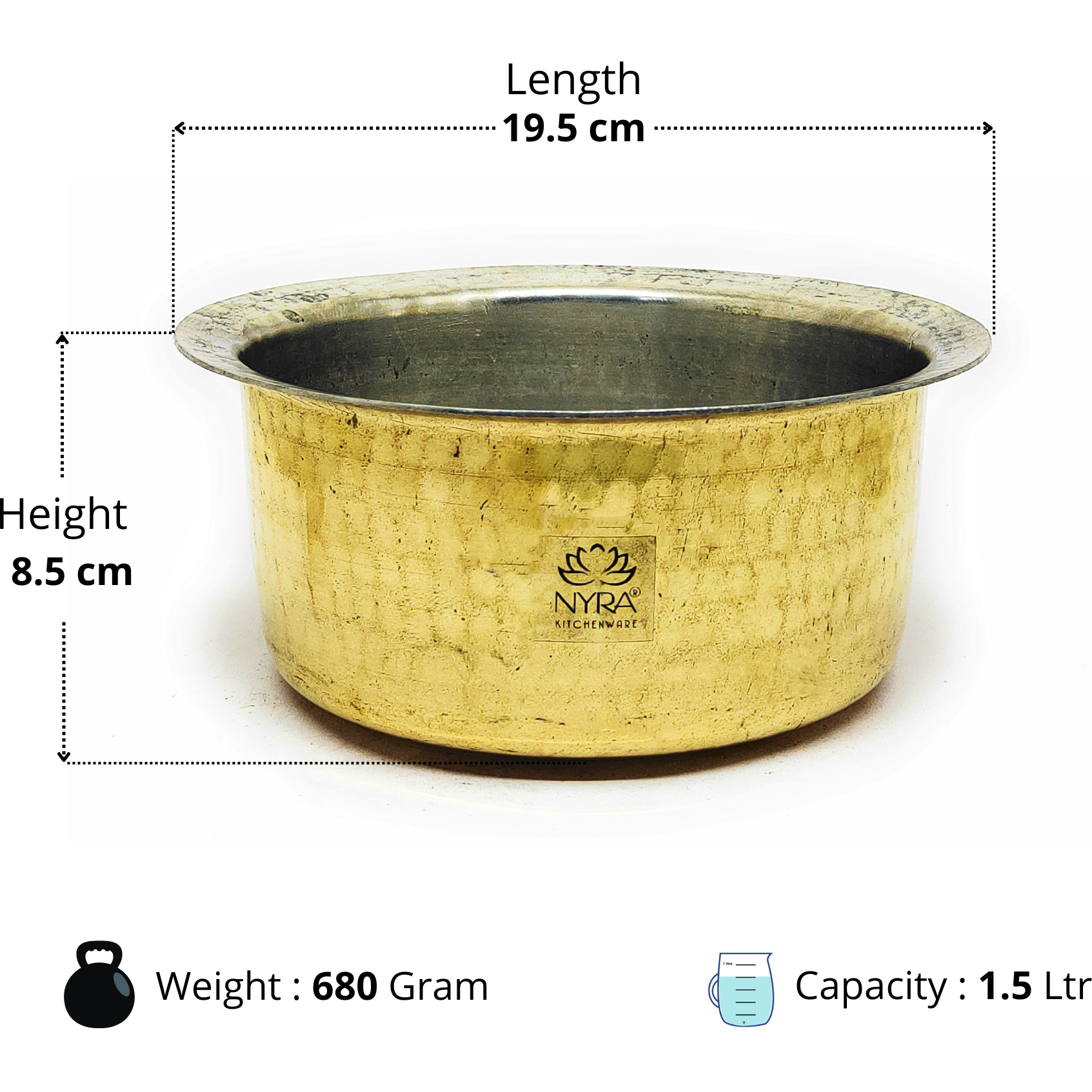 Traditional Brass Bhagona (Kalai Coated) | Heavy Peetal Cooking Pot with Tin-work