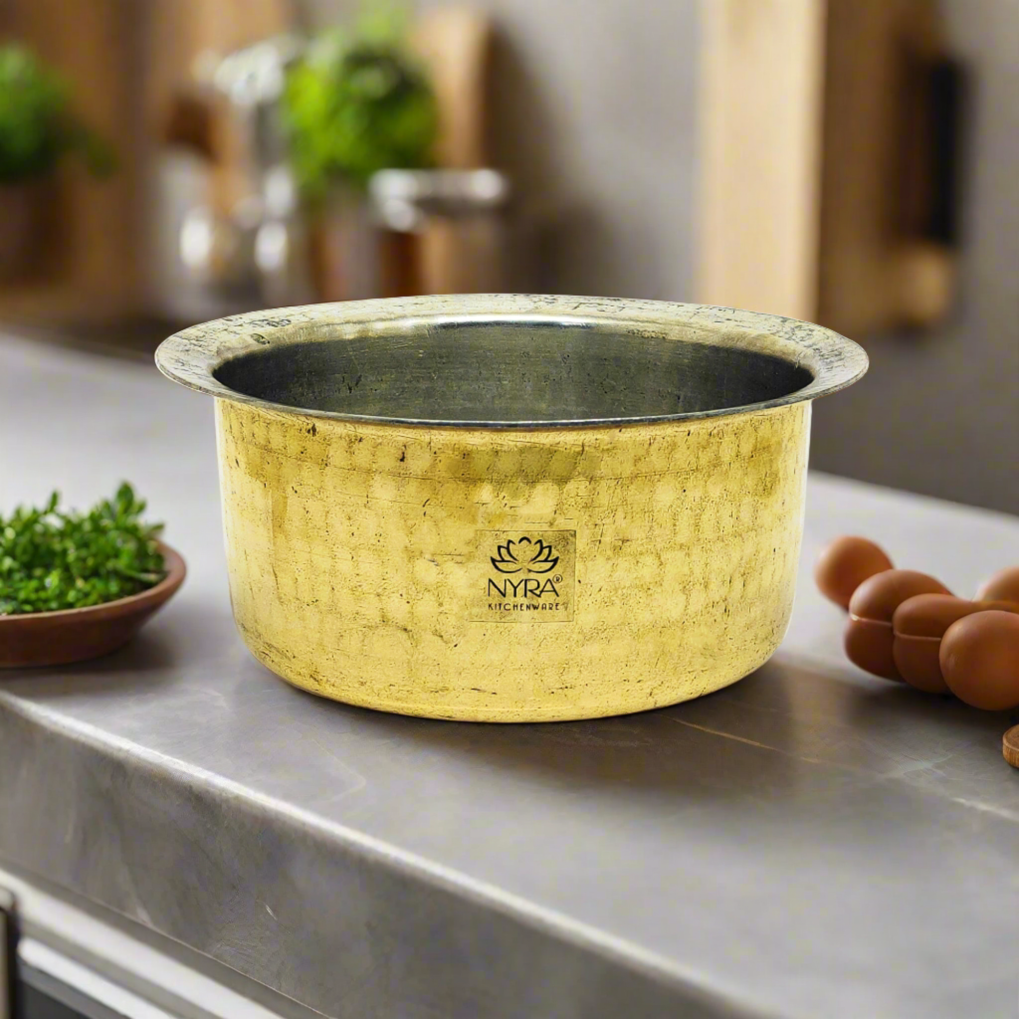 Traditional Brass Bhagona (Kalai Coated) | Heavy Peetal Cooking Pot with Tin-work