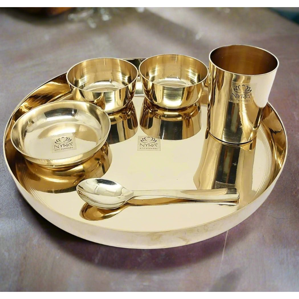 Premium Kansa/Bronze Thali Set of 6pcs. | Traditional Kansa/Phool - Dinner/Thali Set