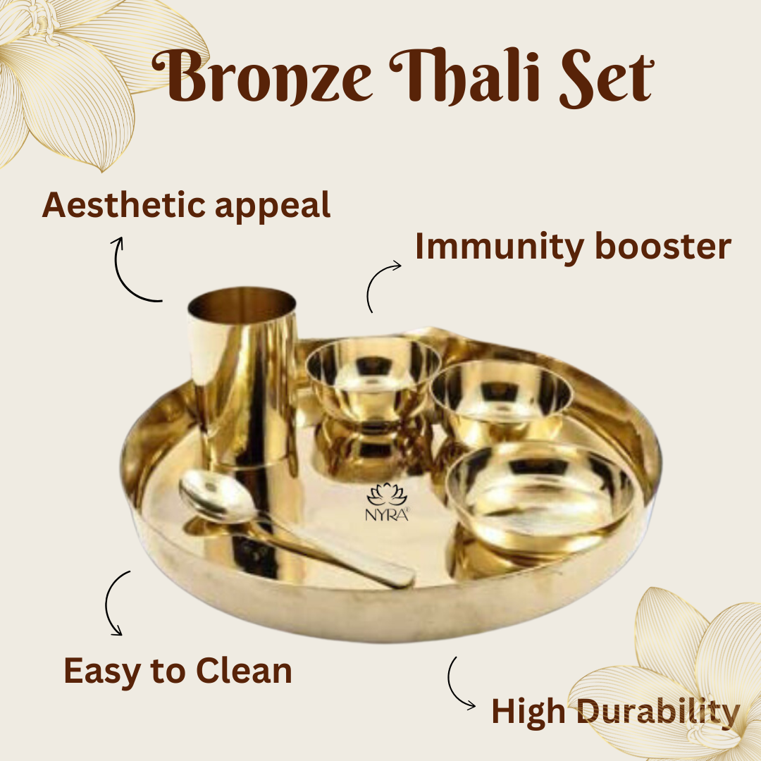 Premium Kansa/Bronze Thali Set of 6pcs. | Traditional Kansa/Phool - Dinner/Thali Set