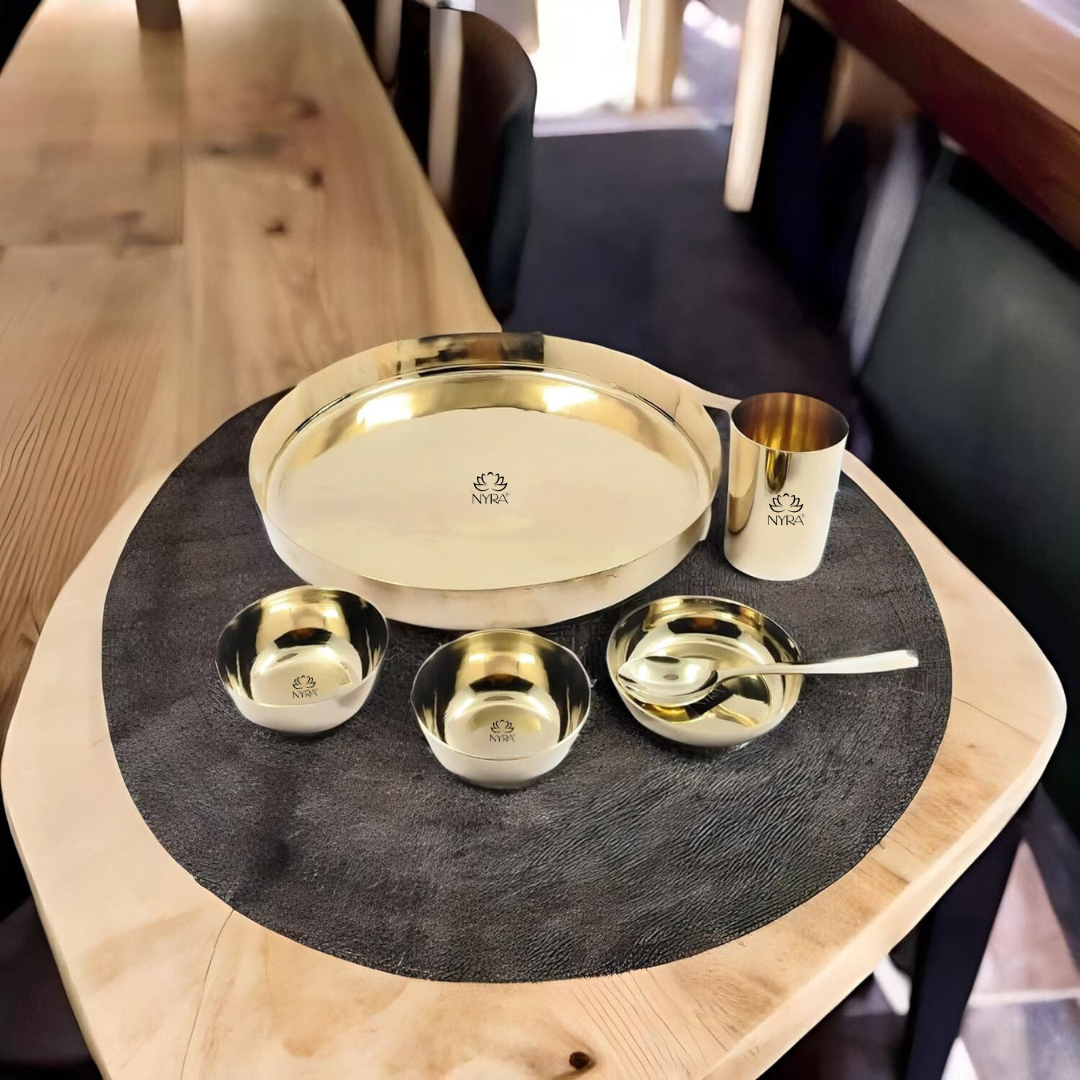 Premium Kansa/Bronze Thali Set of 6pcs. | Traditional Kansa/Phool - Dinner/Thali Set