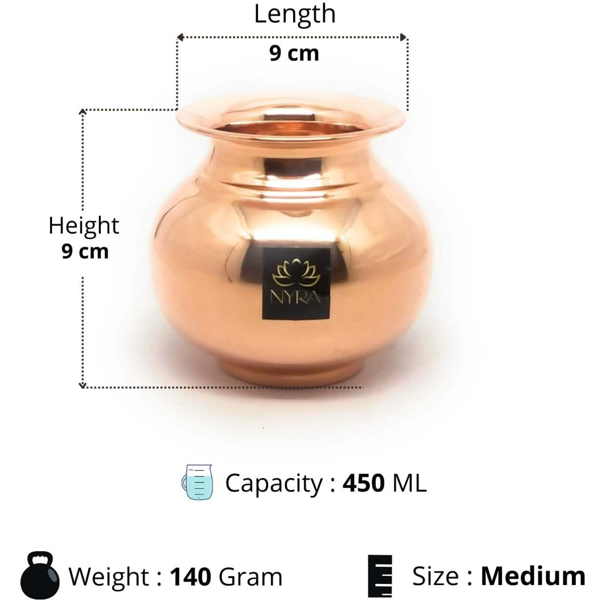 Premium Copper Lota | Health Benefits - Traditional Tamba Kalash/3no