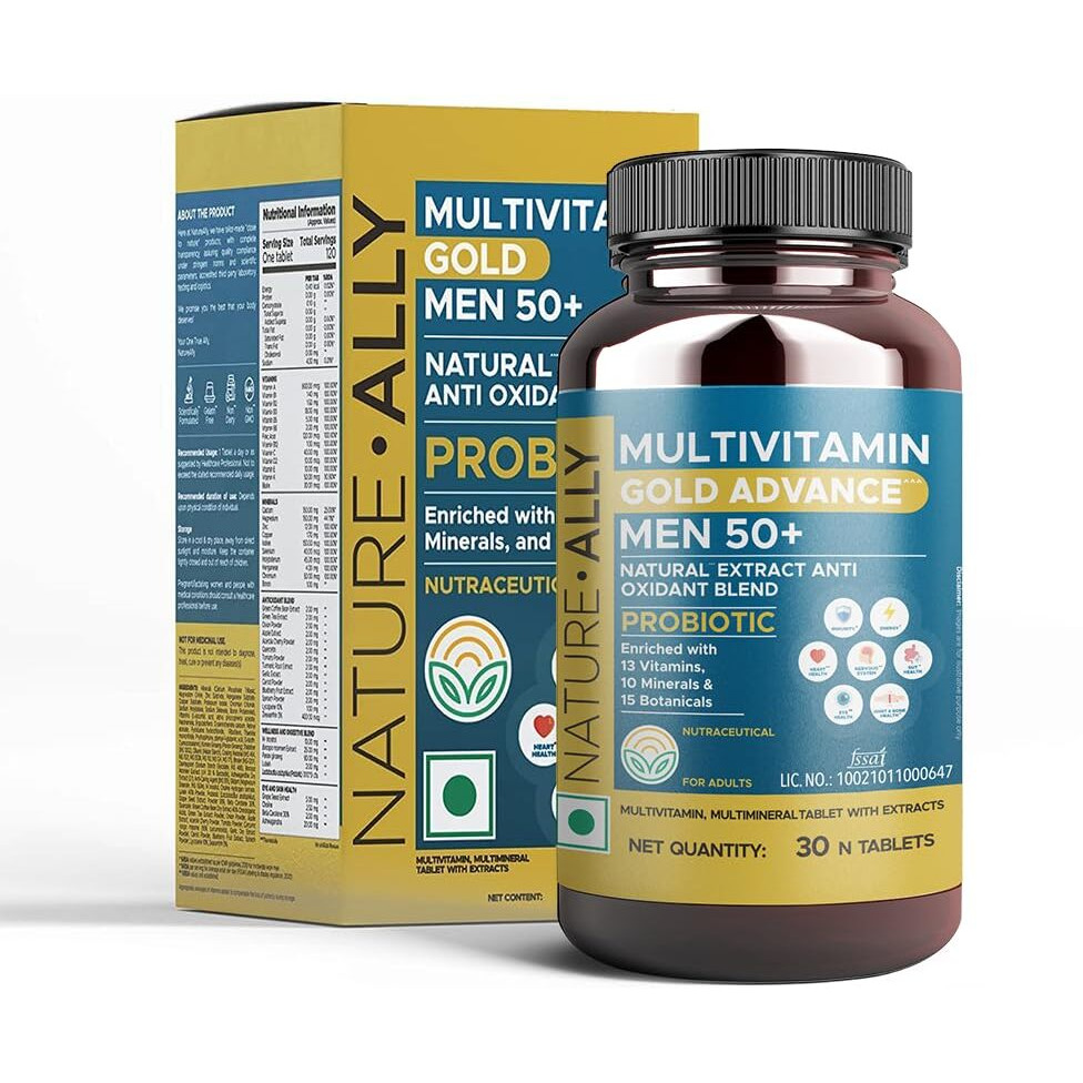 NatureAlly Multivitamin for Senior Men 50+ Age with Calcium, Vitamin D3 & 44 other Nutrients for Overall Health, Strong Joints, Heart Health, Anti-oxidants with Brain, Eye & Energy Blend Pack of 60 Tablets