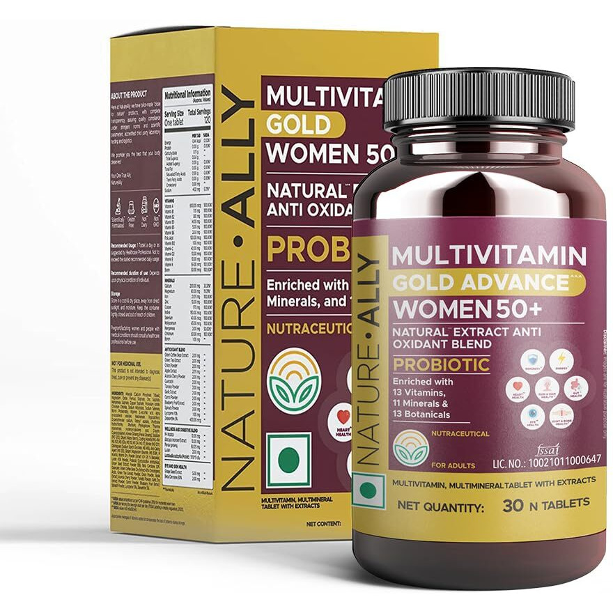 NatureAlly Multivitamin for Senior Women 50 Plus Age with Calcium, Vitamin D3 and 44 other Nutrients for Overall Health, Probiotic, Strong Joints, Heart Health, Anti-oxidants with Brain, Eye and Energy Blend(30 Tablets)
